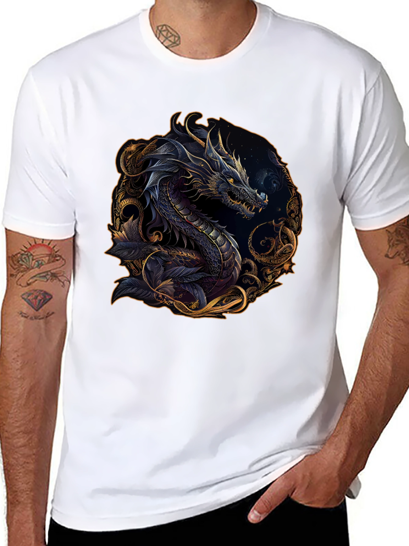 Dragon Graphic Print Black T-Shirt