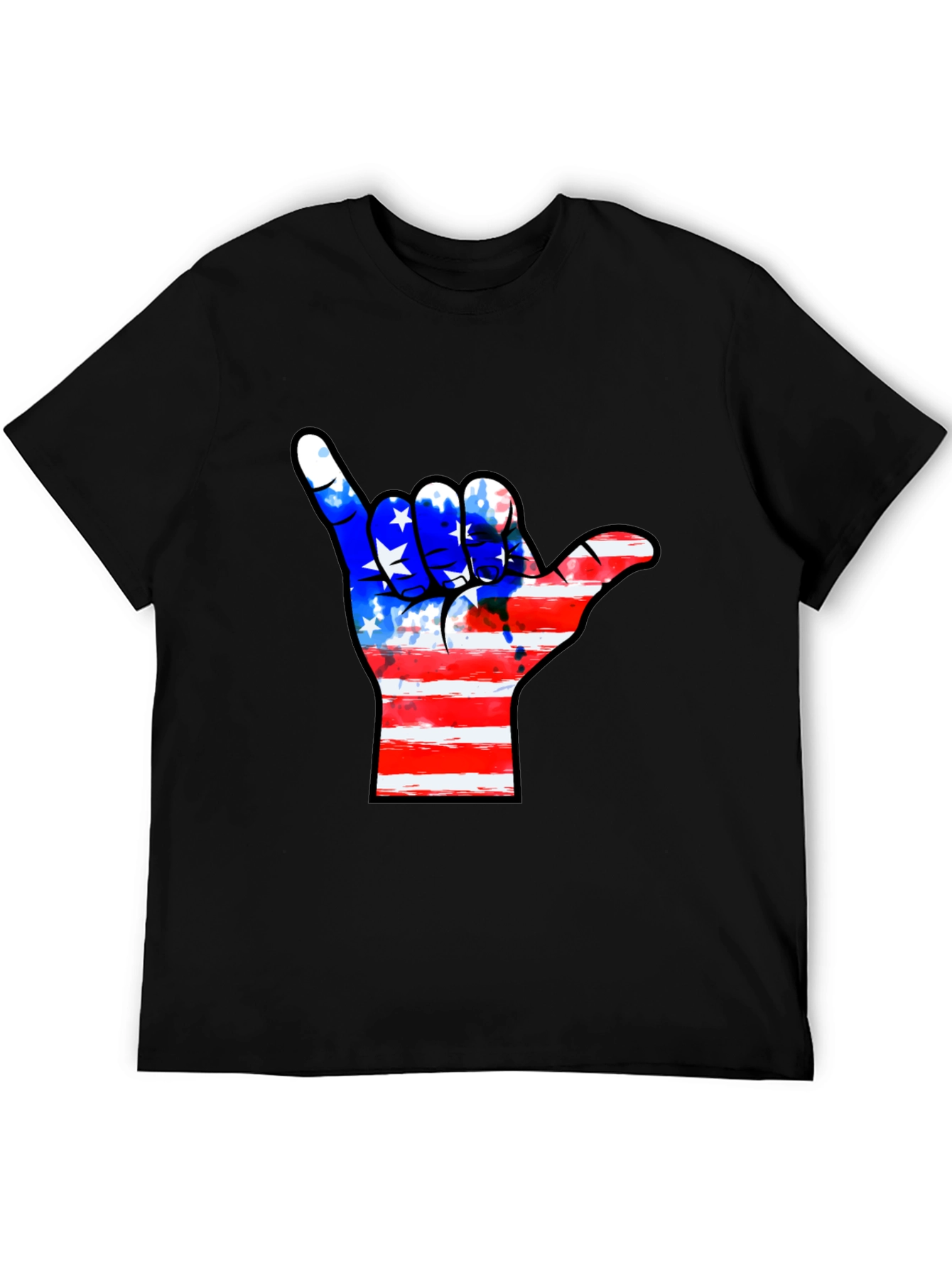 American Flag Shaka Hand Black T-Shirt
