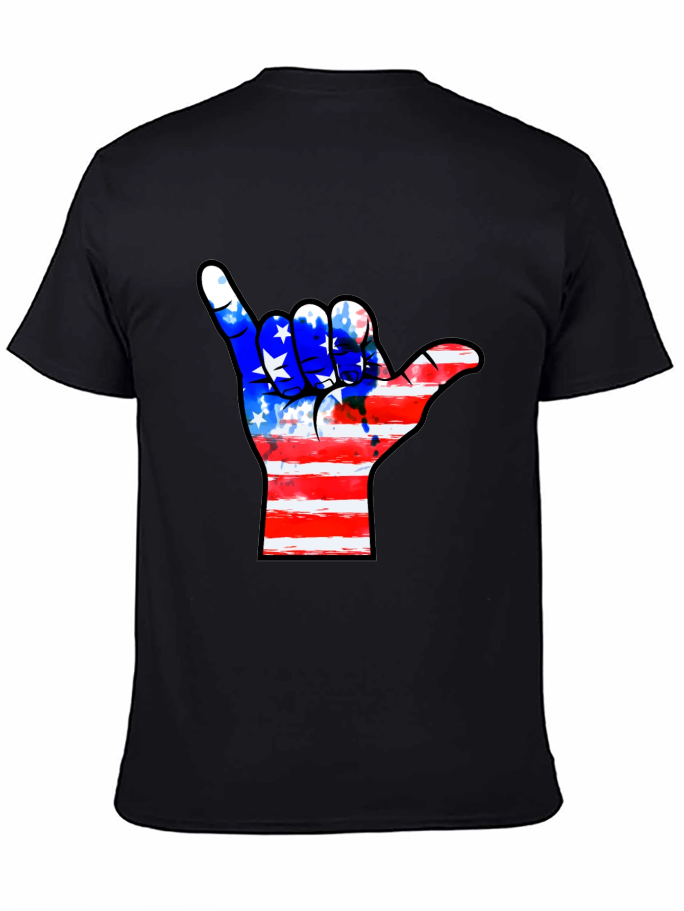 American Flag Shaka Hand Black T-Shirt