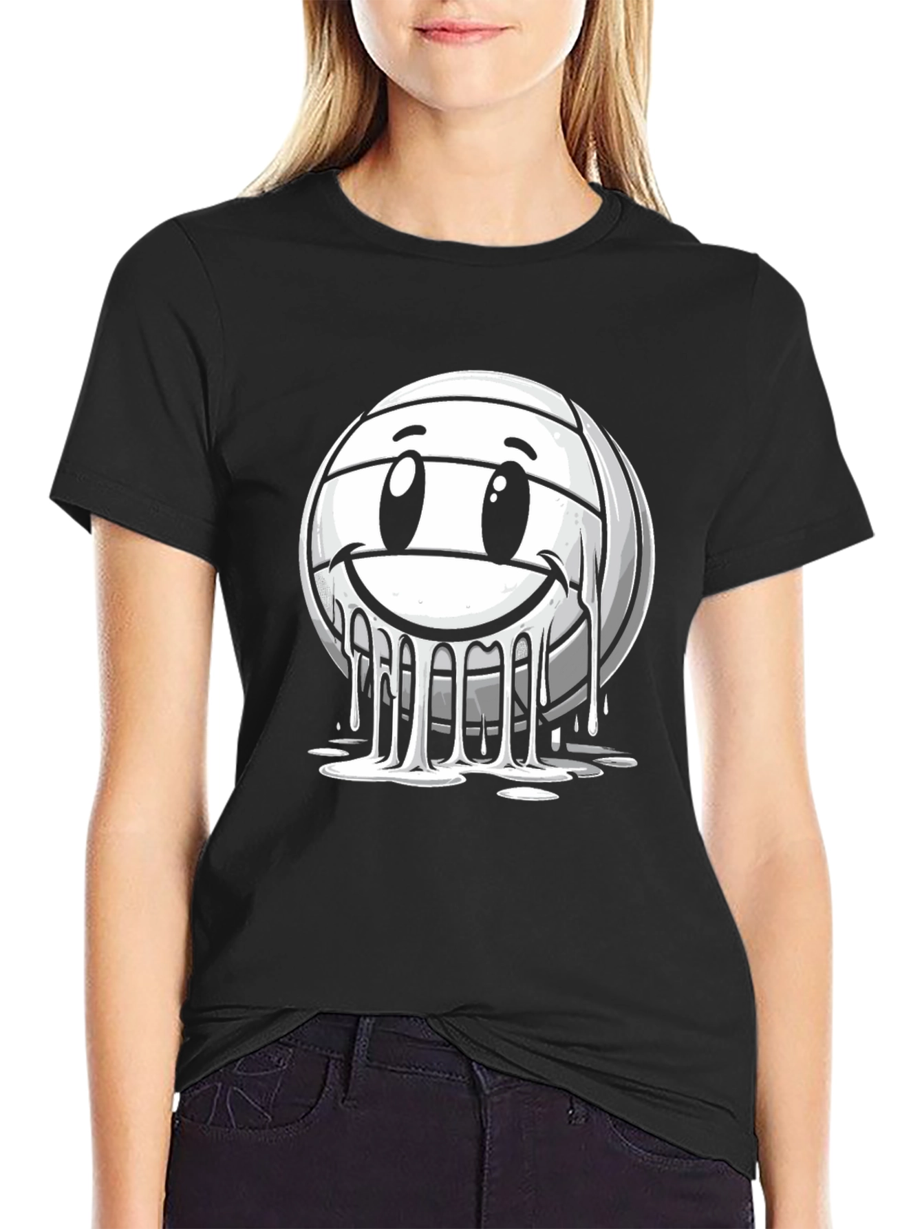 Smiley Volleyball Graphic T-Shirt - Black