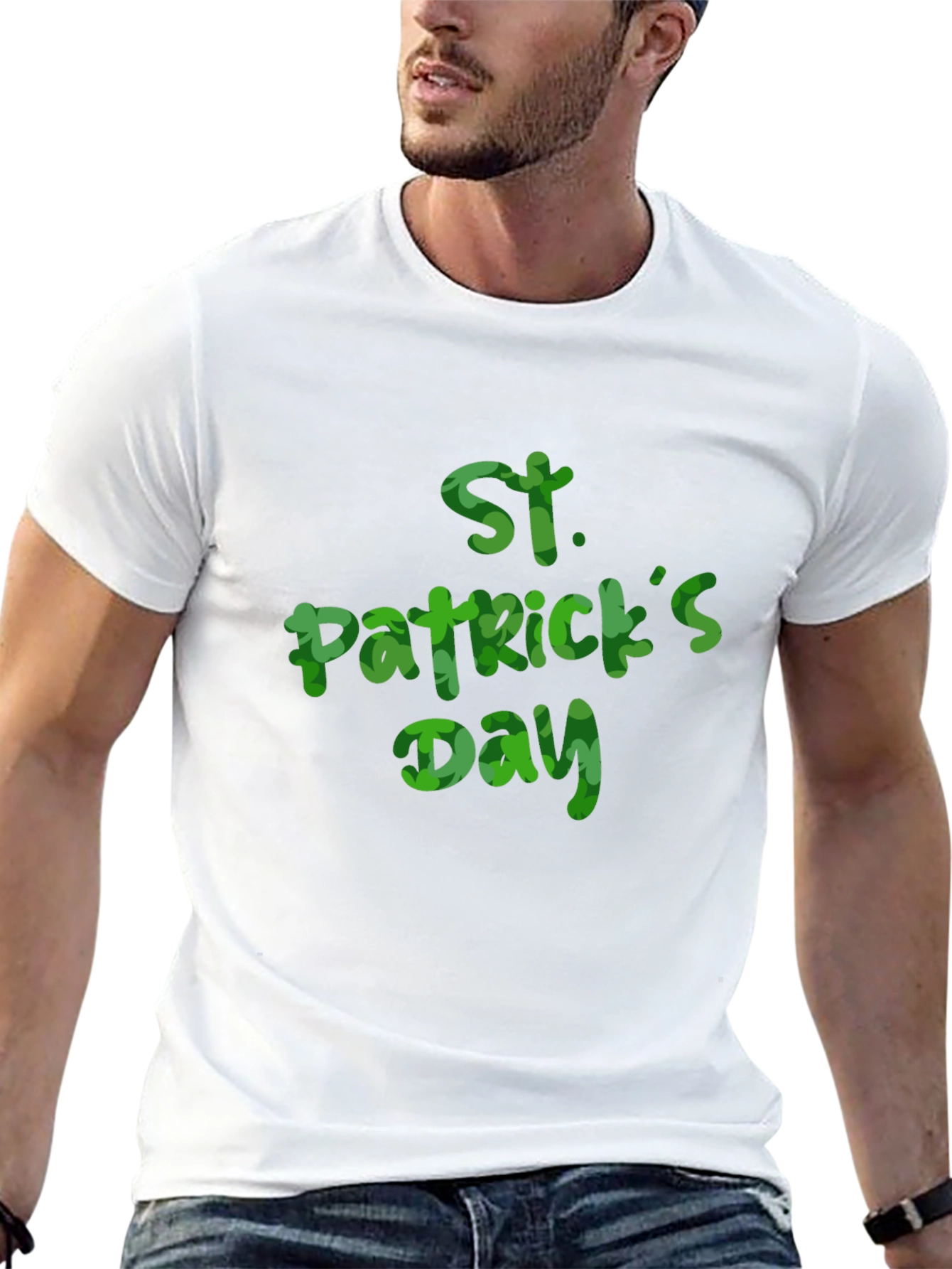St. Patricks Day Clover Print Black T-Shirt