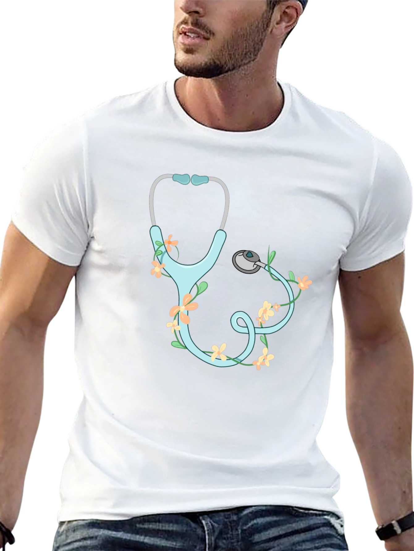Floral Stethoscope Graphic T-Shirt - Black