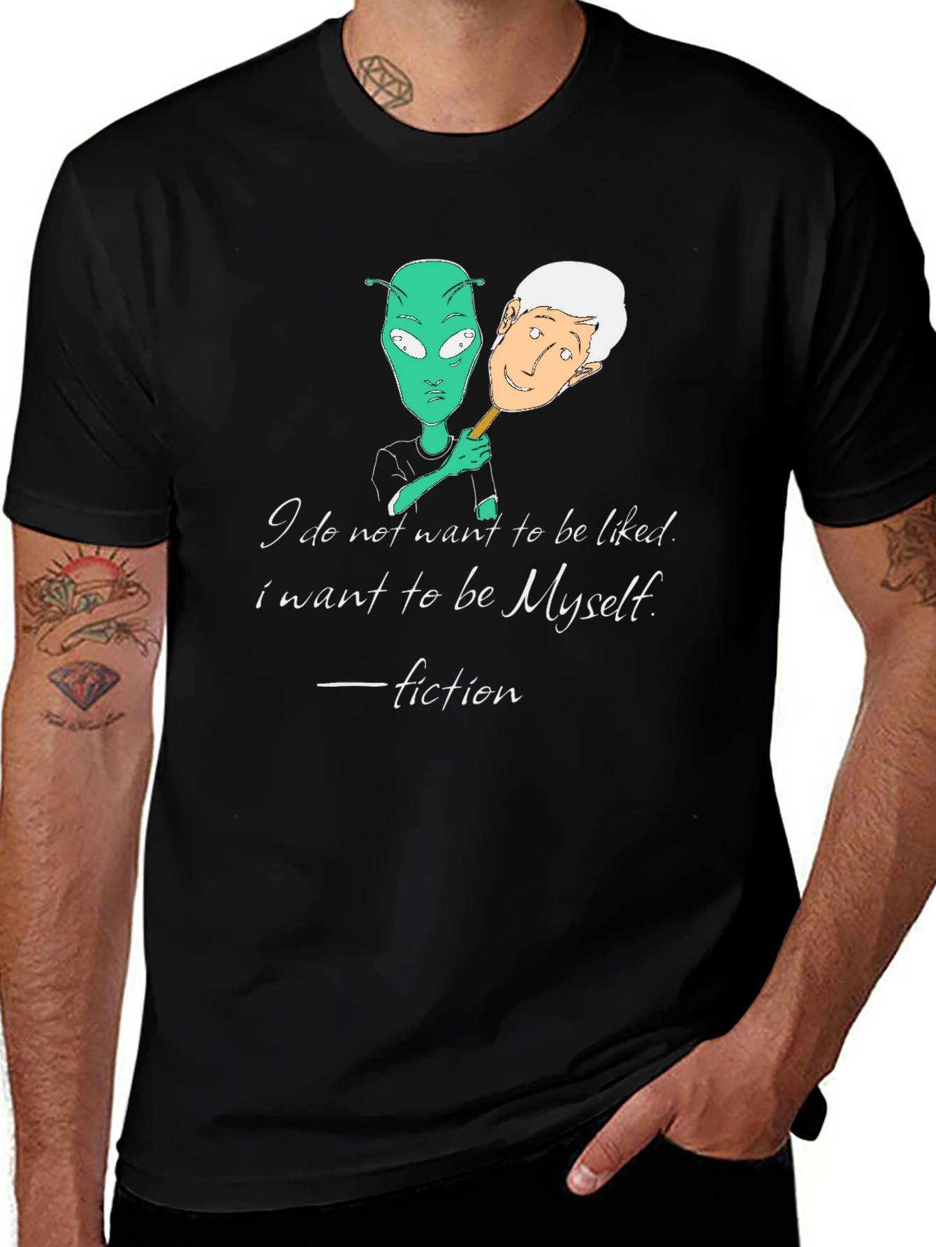 Alien Identity Black T-Shirt - Be Yourself Fiction Quote