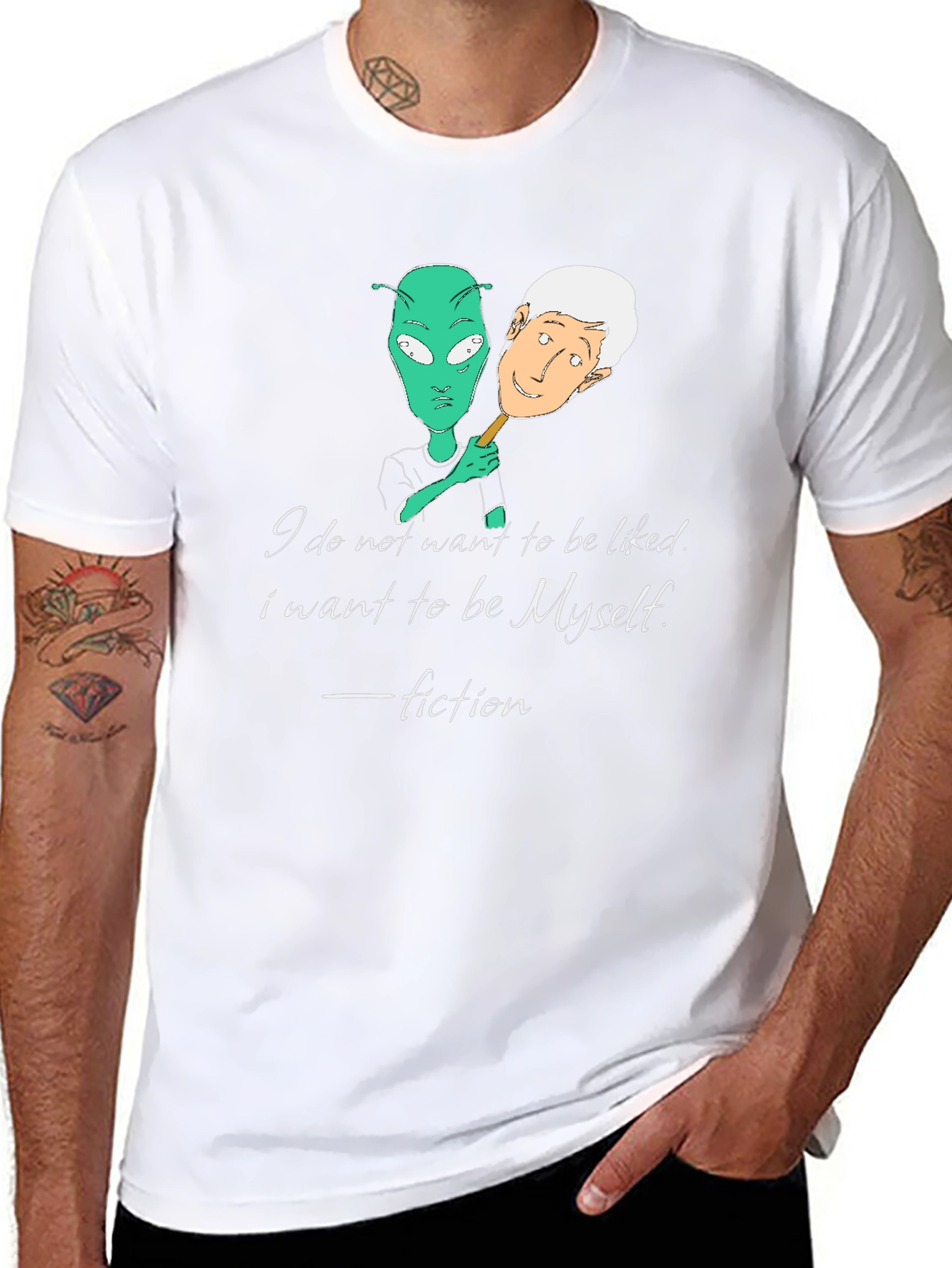 Alien Identity Black T-Shirt - Be Yourself Fiction Quote