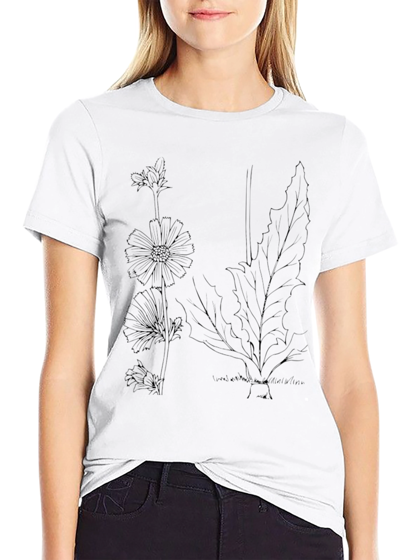Botanical Print Black T-Shirt - Nature Inspired