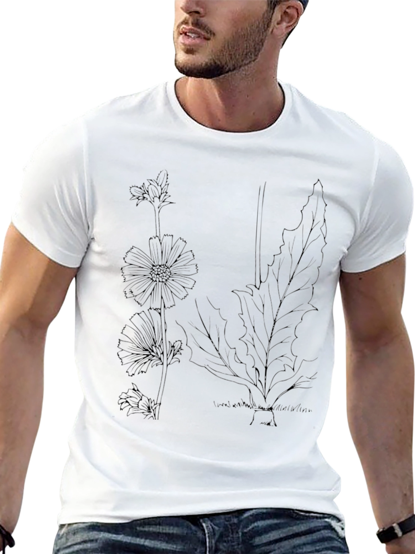 Botanical Print Black T-Shirt - Nature Inspired
