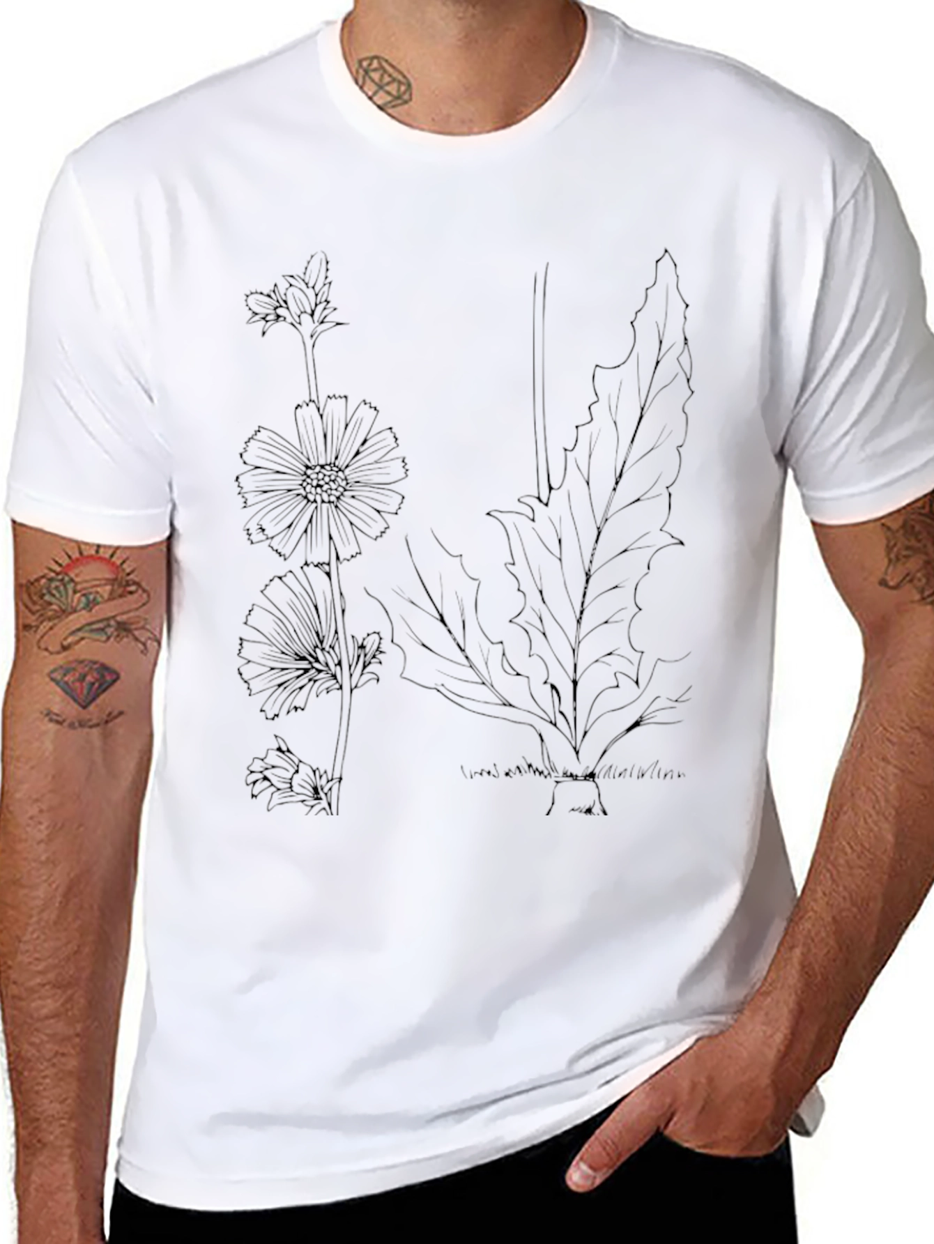 Botanical Print Black T-Shirt - Nature Inspired