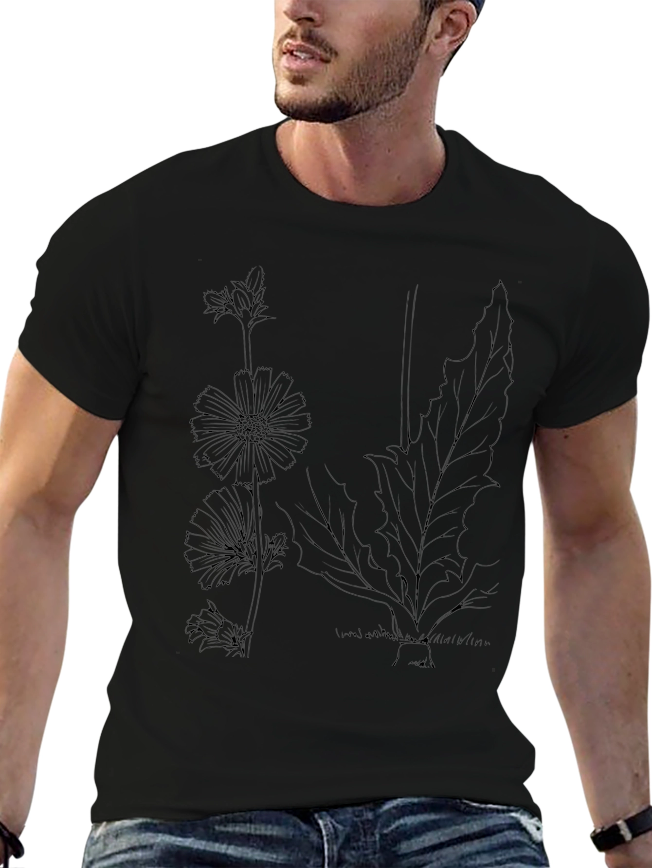 Botanical Print Black T-Shirt - Nature Inspired