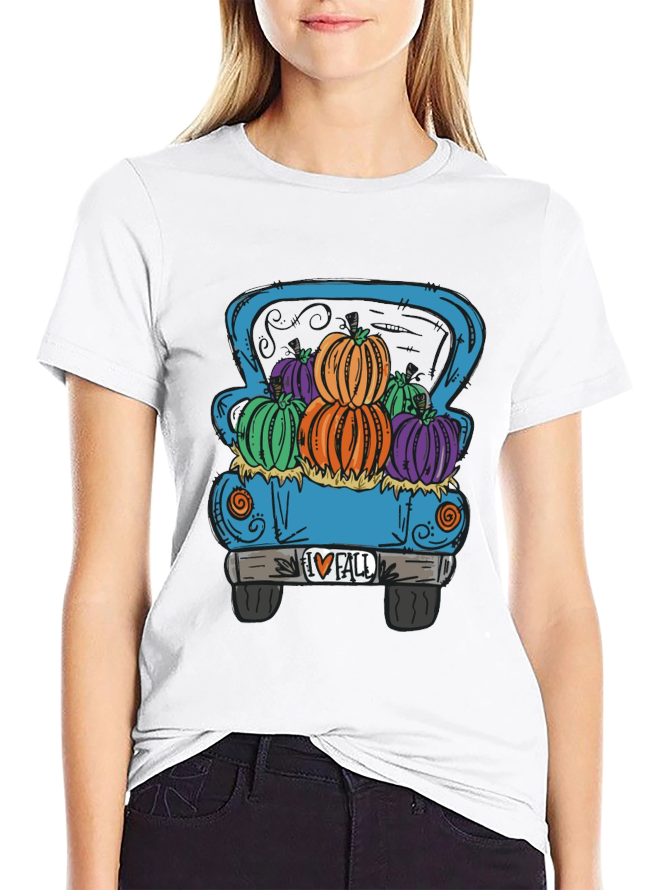 Fall Pumpkin Truck Graphic Tee - Black