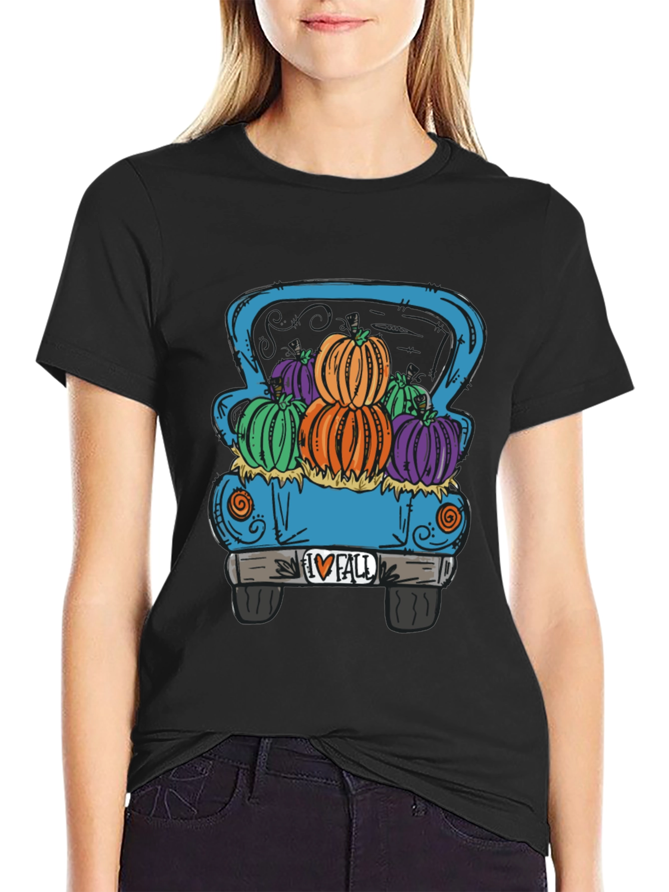 Fall Pumpkin Truck Graphic Tee - Black