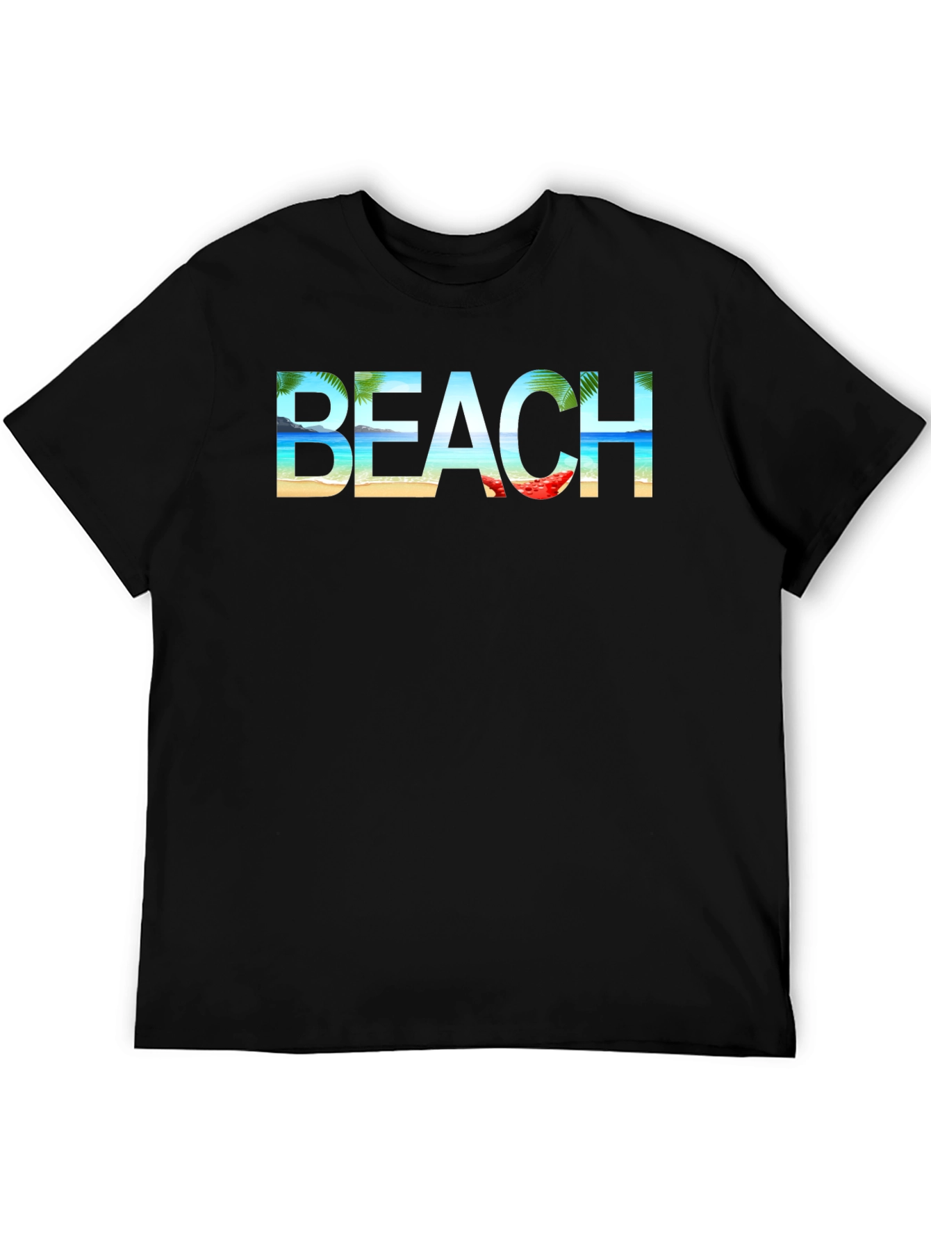 Beach Graphic Print Tee | Black Cotton T-Shirt