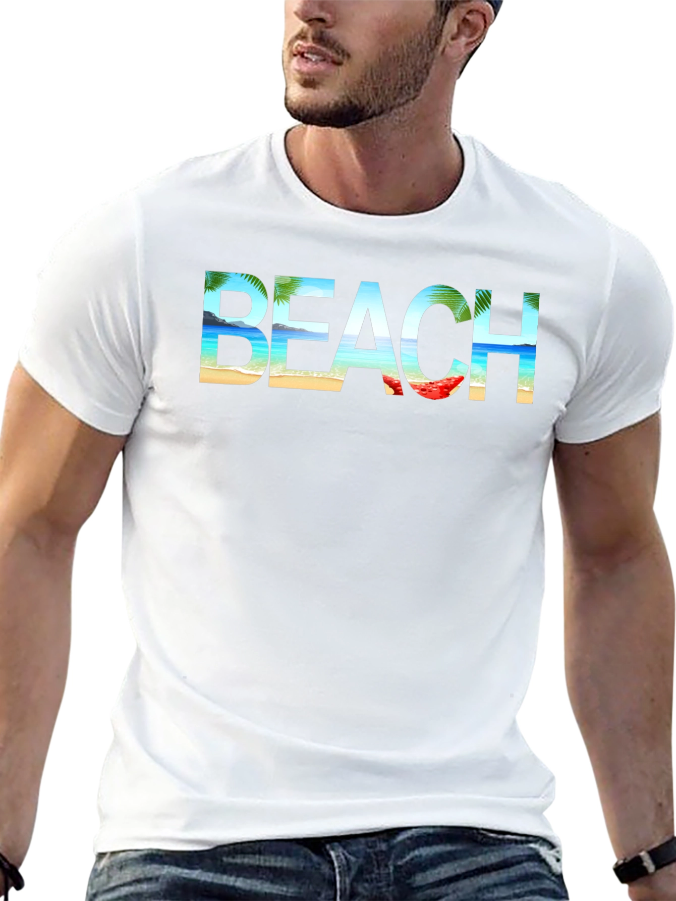 Beach Graphic Print Tee | Black Cotton T-Shirt