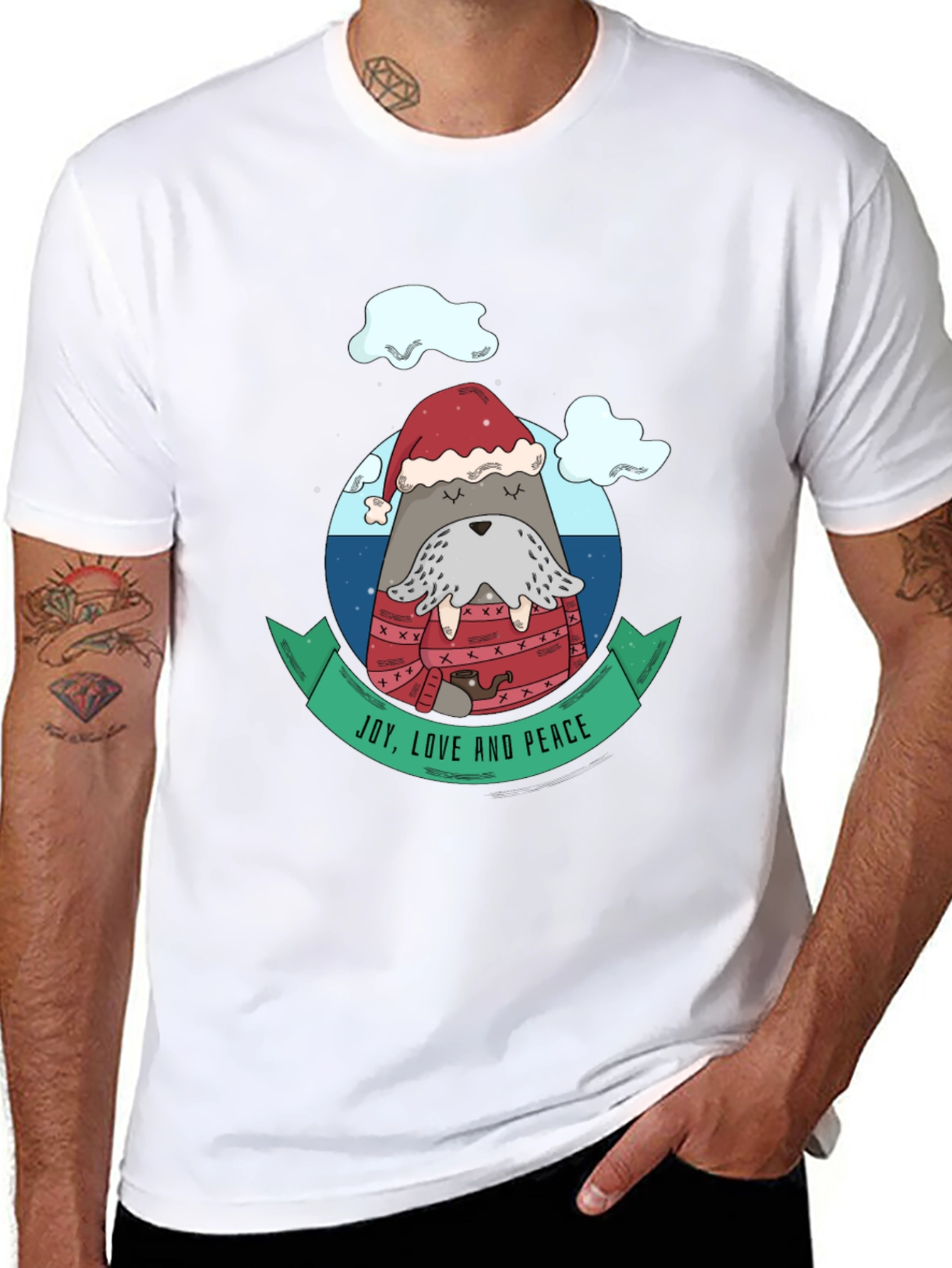 Joy Love Peace Holiday Walrus T-Shirt