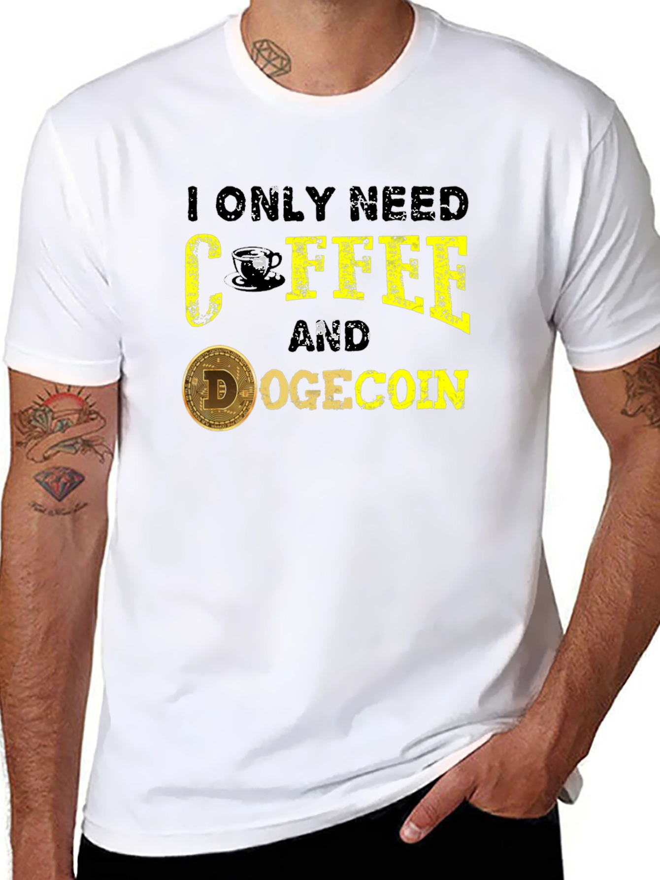 Coffee & Dogecoin Graphic Tee - Crypto Lover T-Shirt