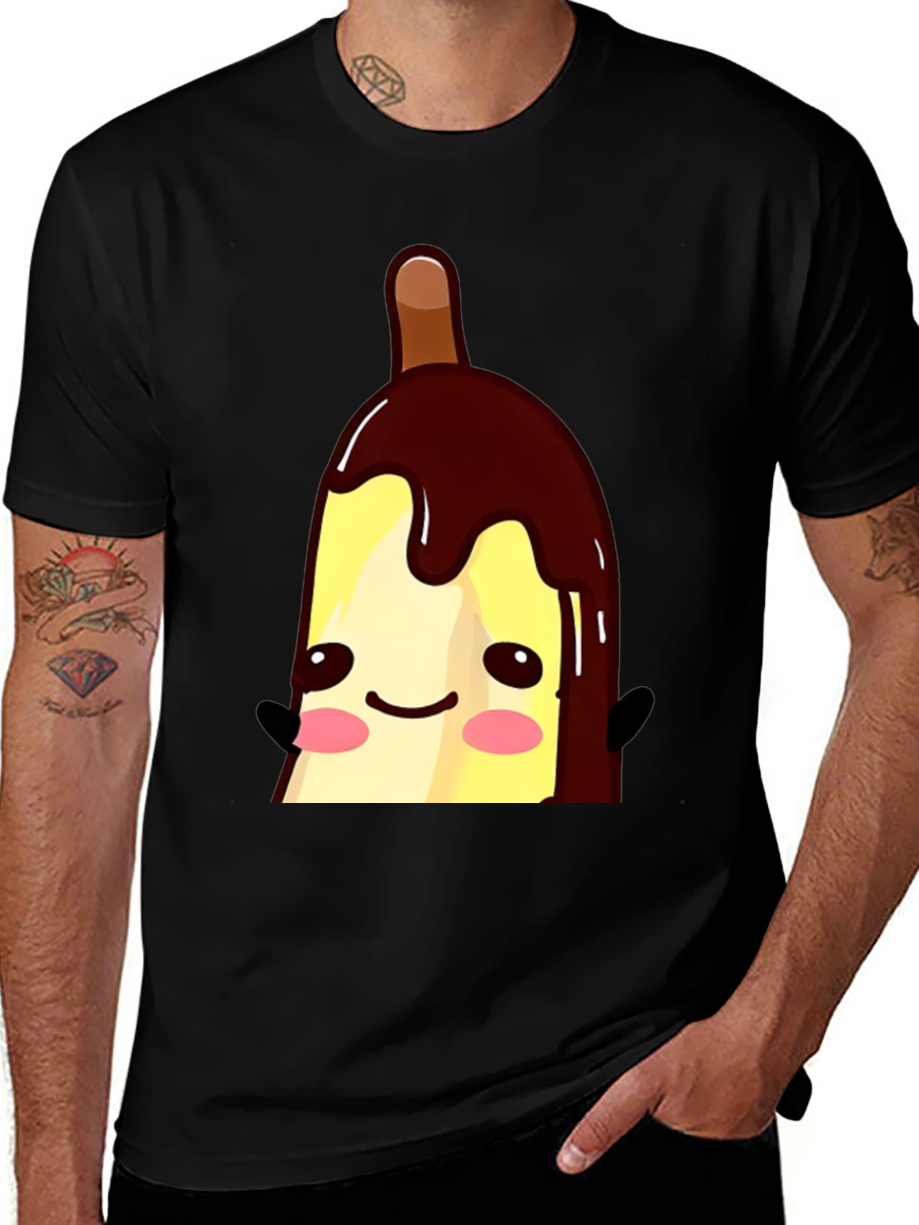 Cute Banana Popsicle Graphic Tee - Black Cotton T-Shirt