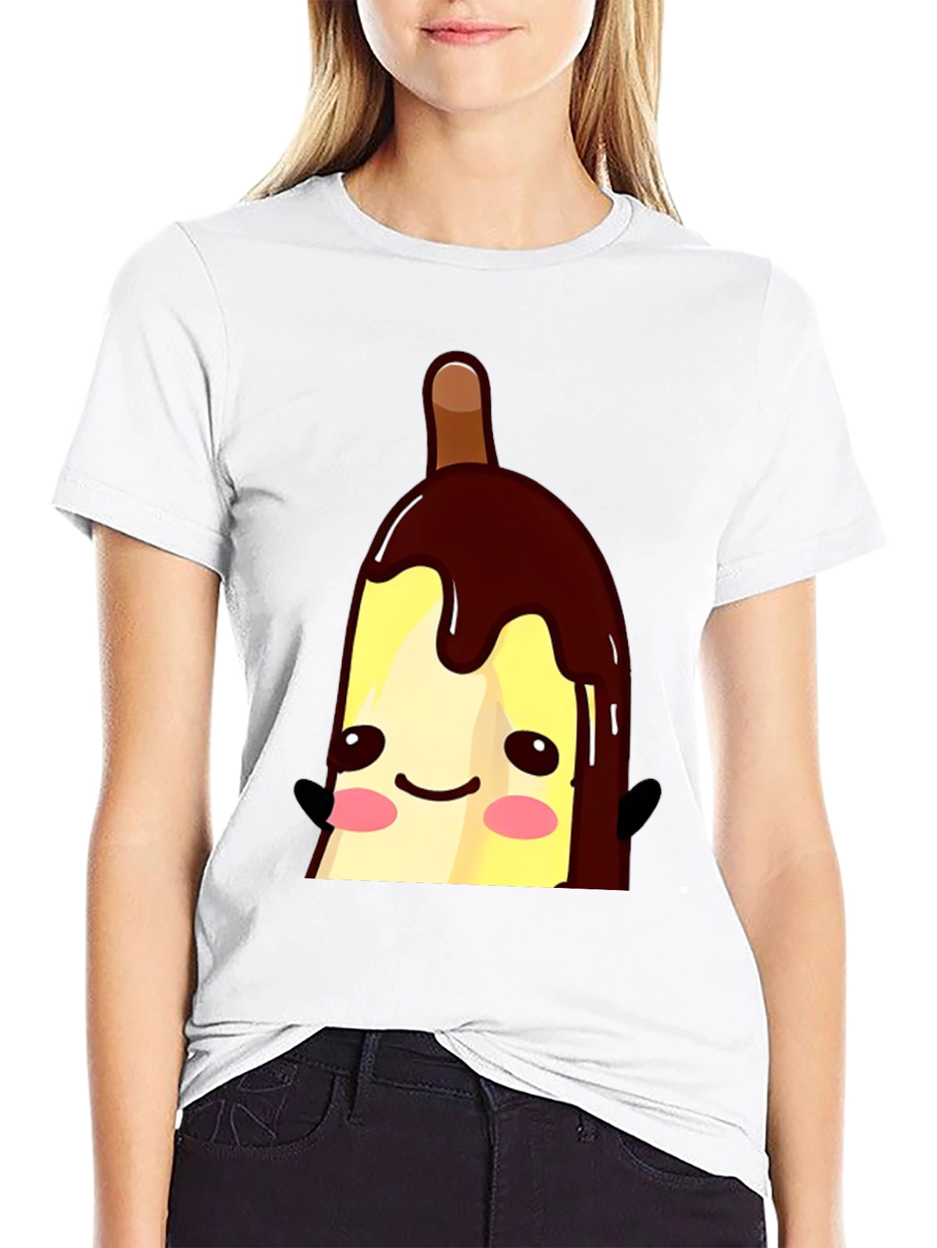 Cute Banana Popsicle Graphic Tee - Black Cotton T-Shirt