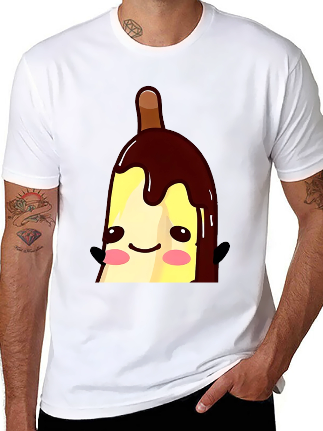 Cute Banana Popsicle Graphic Tee - Black Cotton T-Shirt