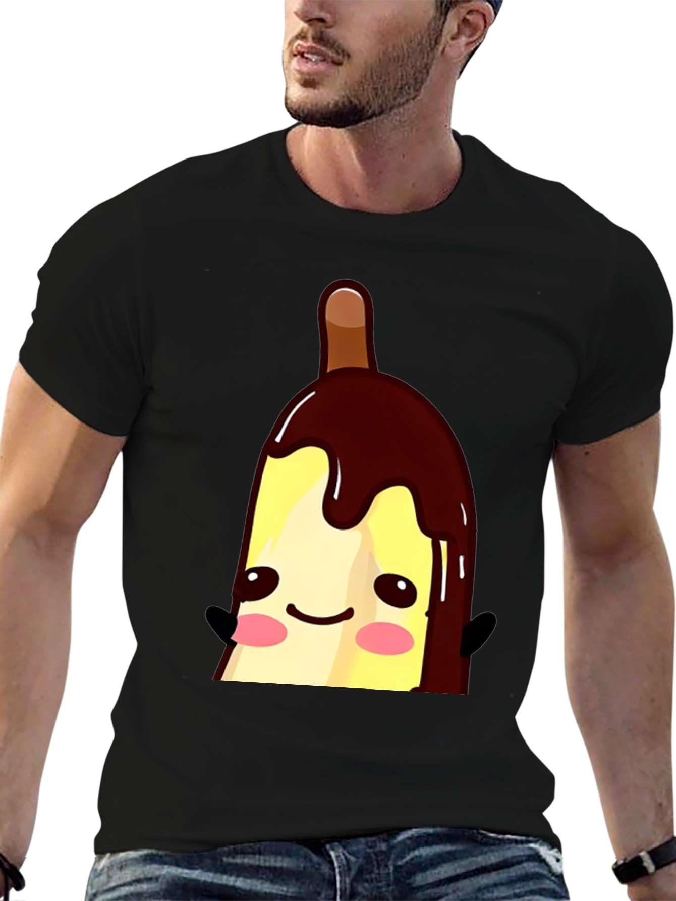 Cute Banana Popsicle Graphic Tee - Black Cotton T-Shirt