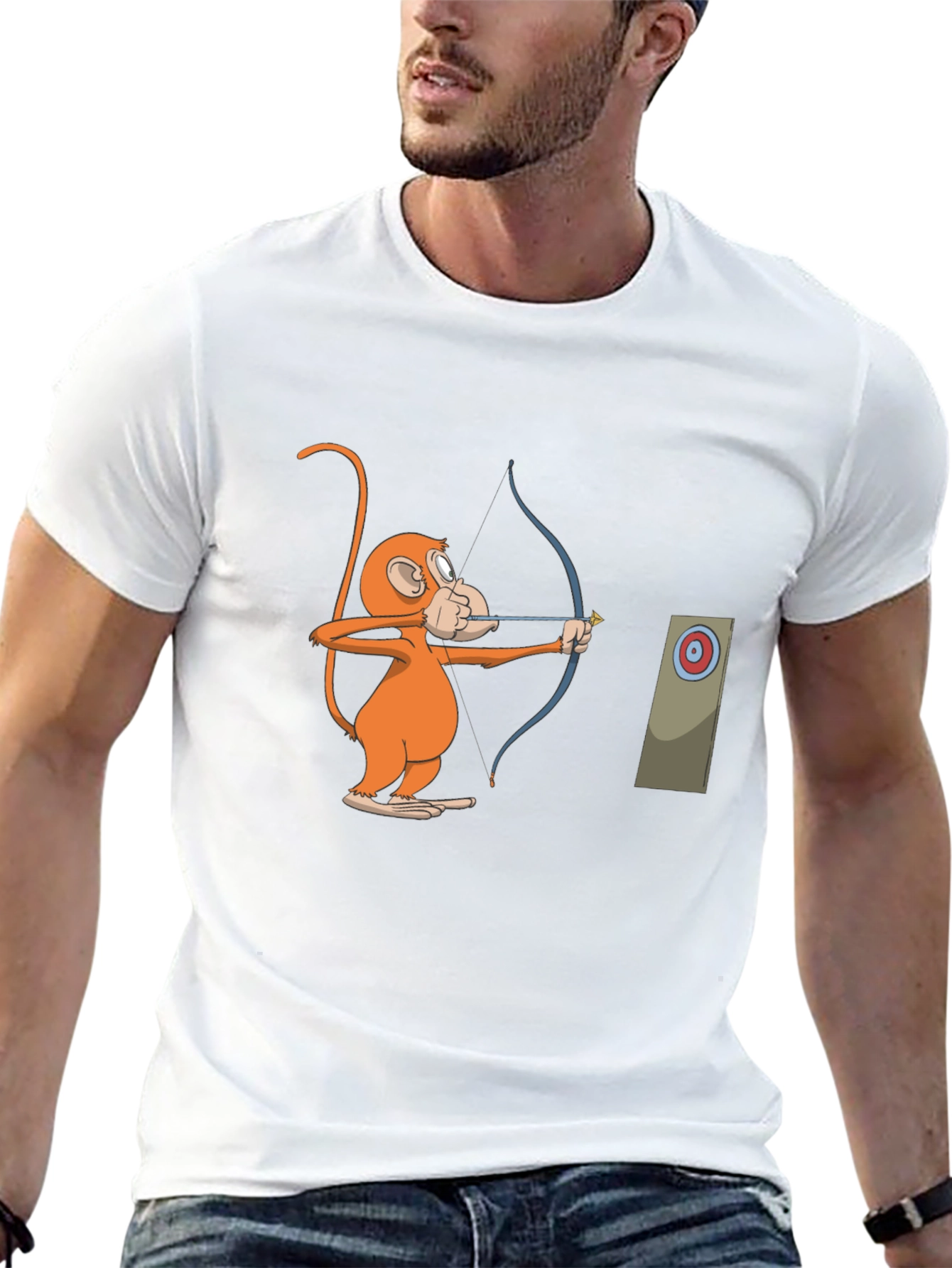Monkey Archer Graphic Tee - Black Cotton T-Shirt