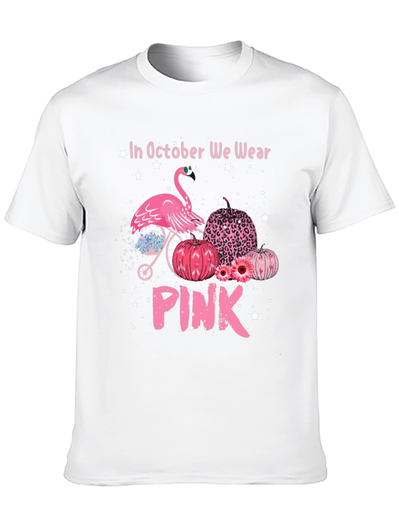 October We Wear Pink Flamingo Breast Cancer Awareness T-Shirt