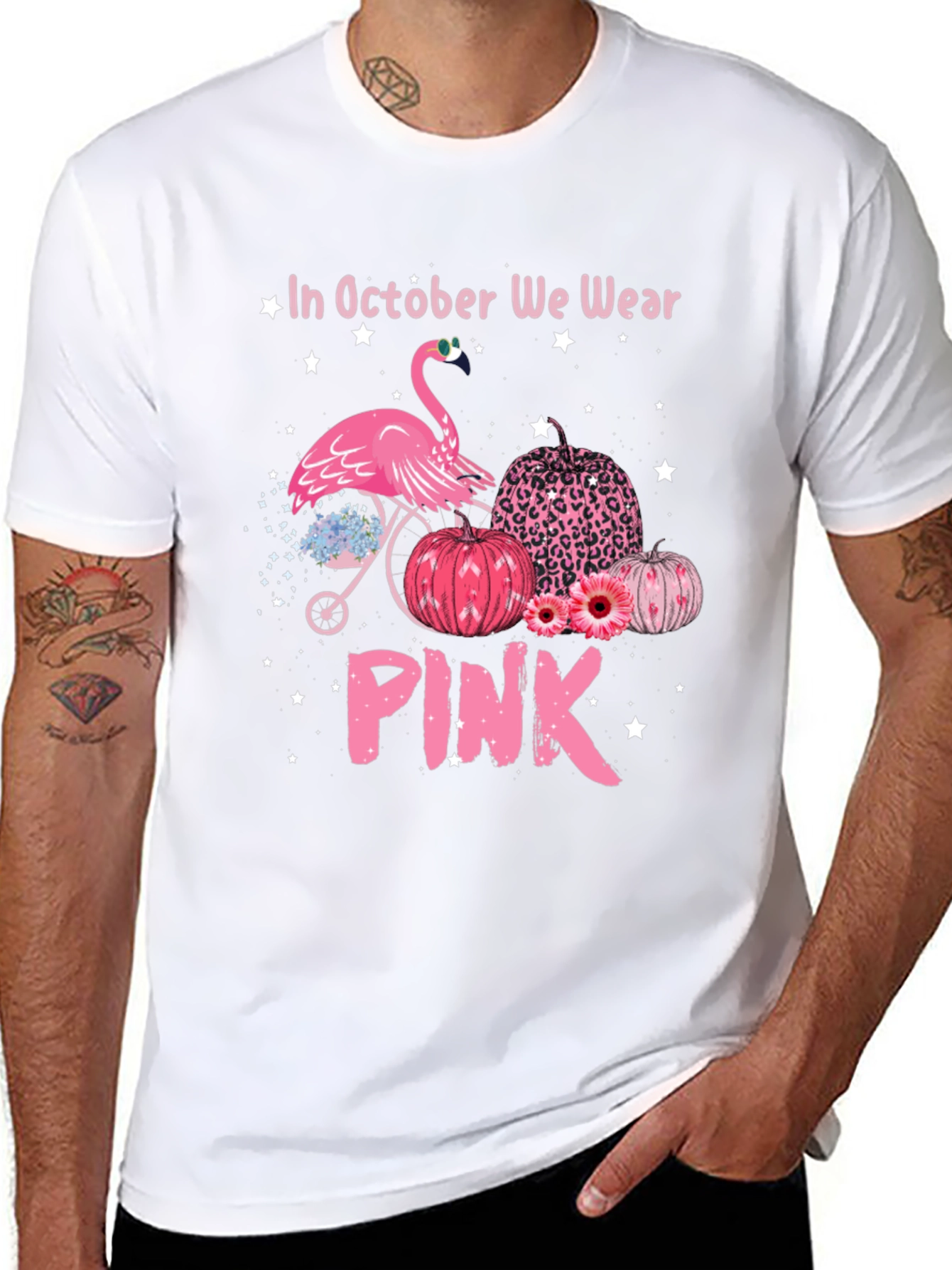 October We Wear Pink Flamingo Breast Cancer Awareness T-Shirt