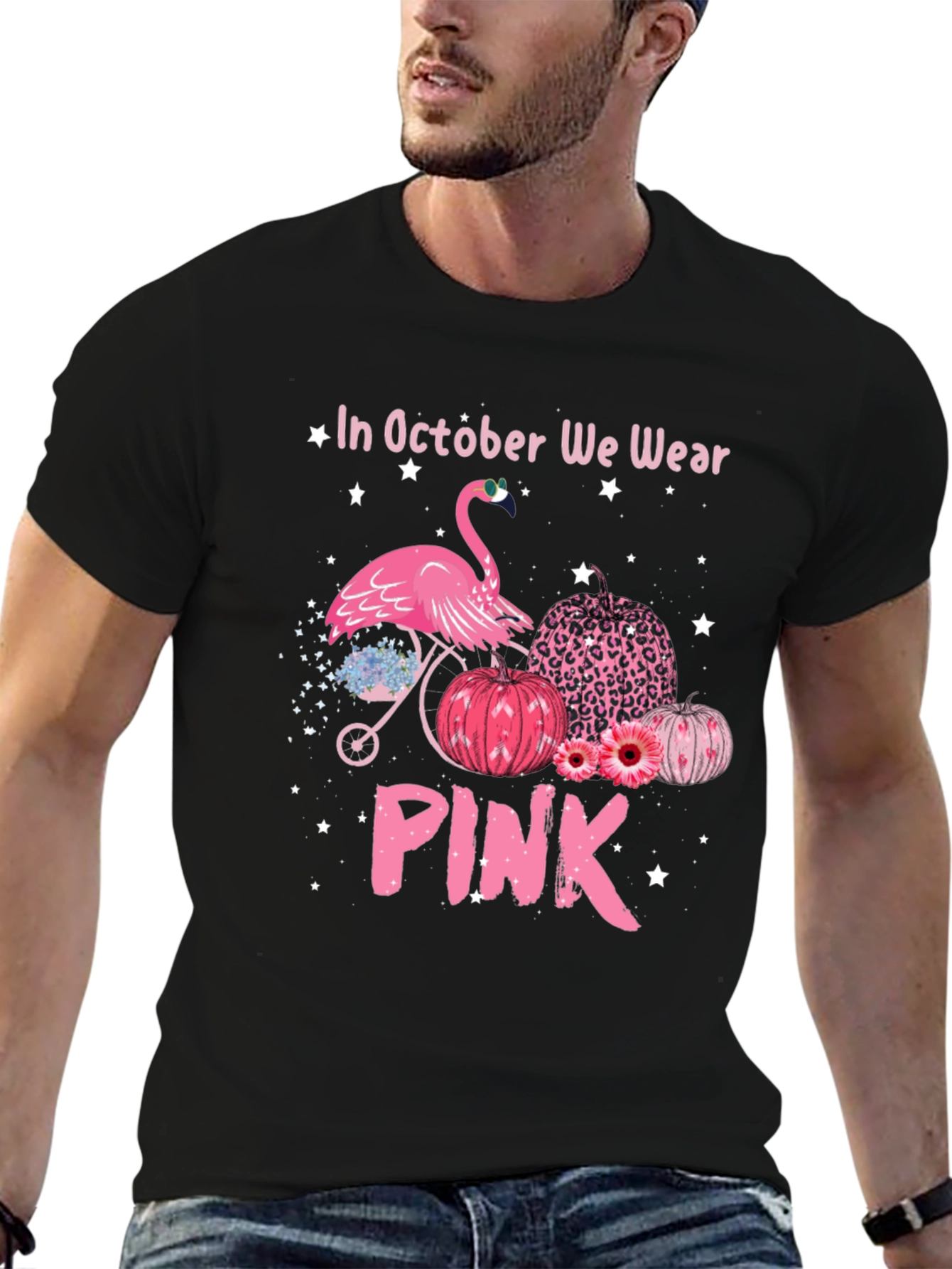 October We Wear Pink Flamingo Breast Cancer Awareness T-Shirt