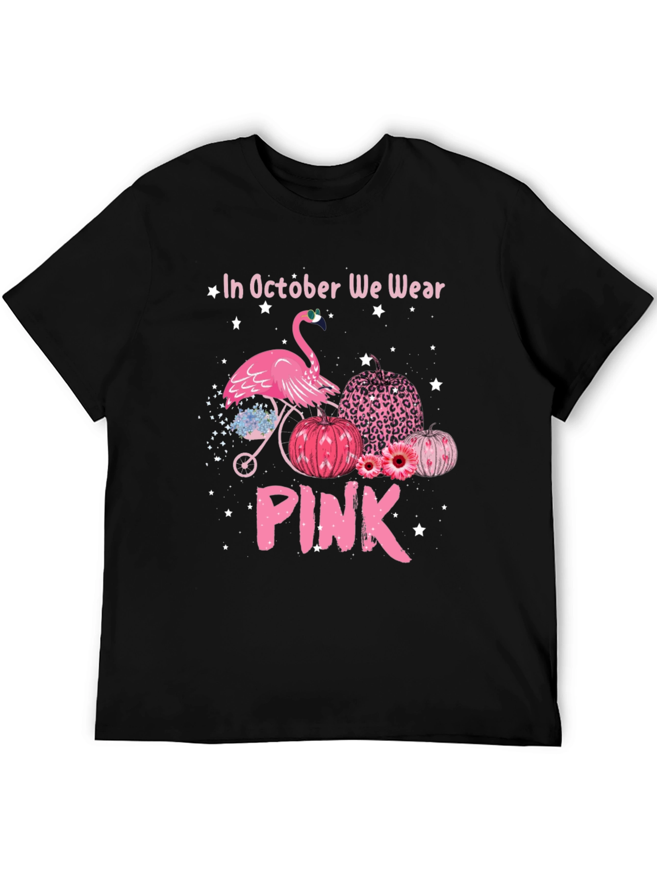October We Wear Pink Flamingo Breast Cancer Awareness T-Shirt