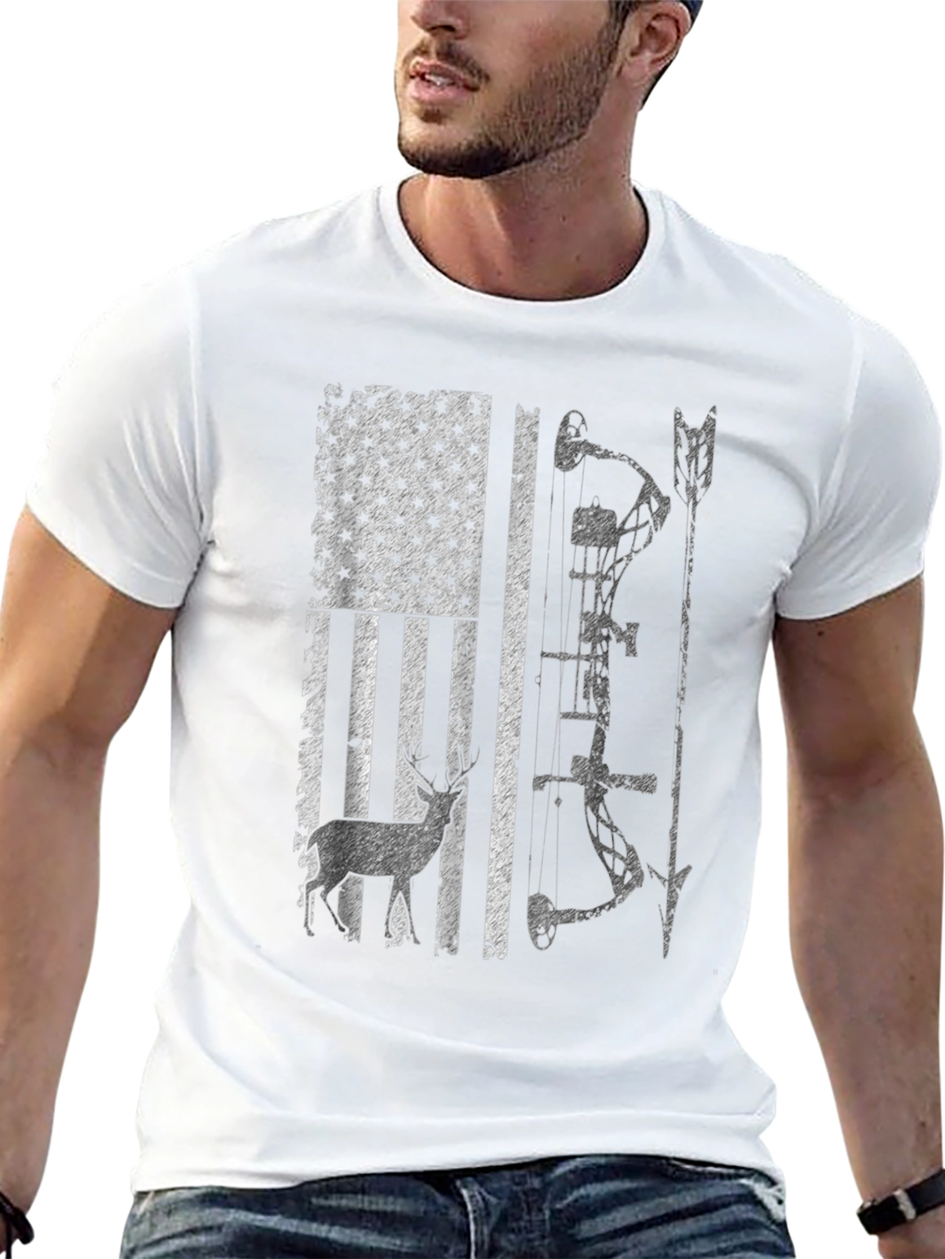 Hunting Bow Deer American Flag Graphic Tee