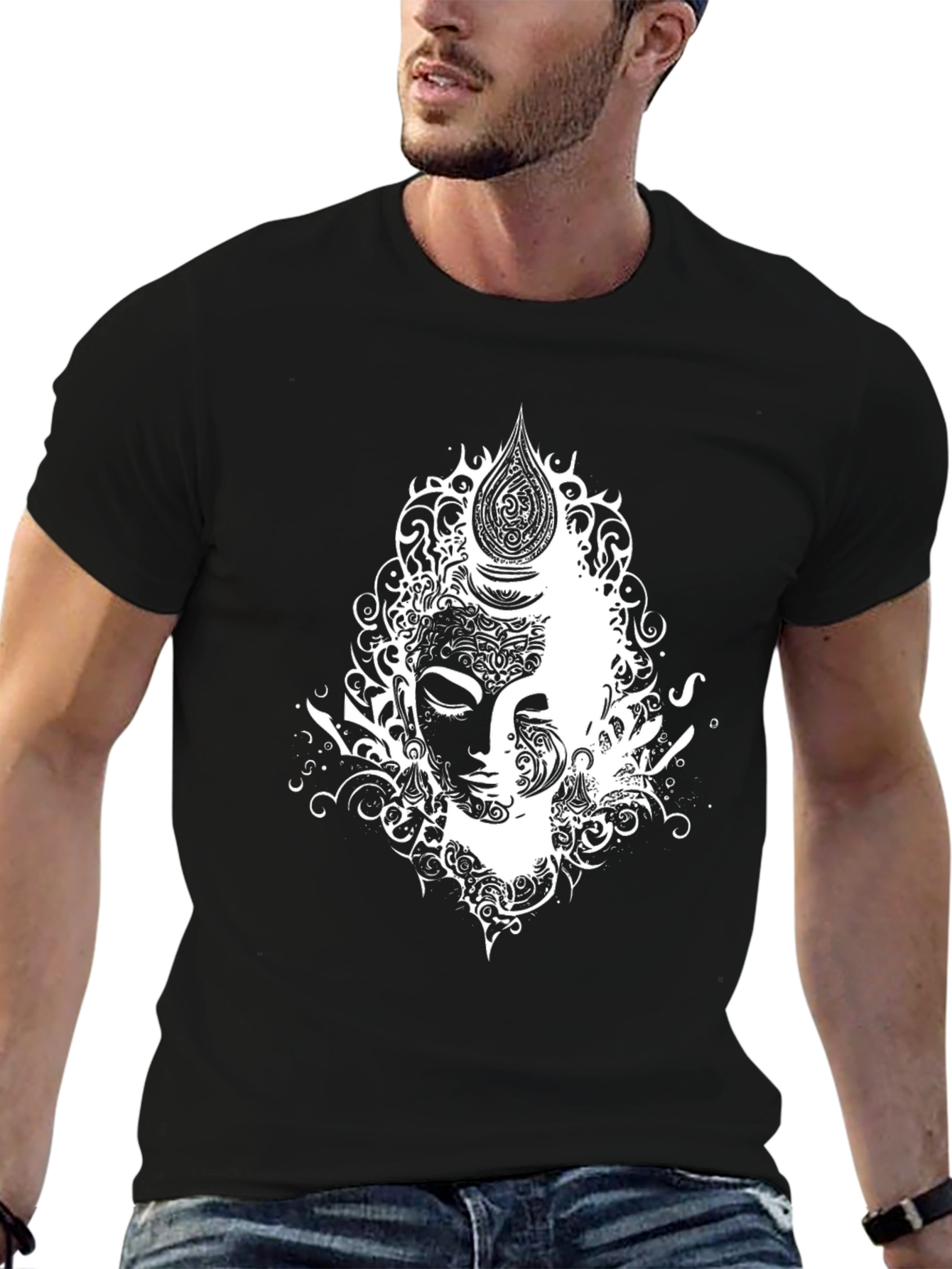 Abstract Buddha Graphic Tee - Black