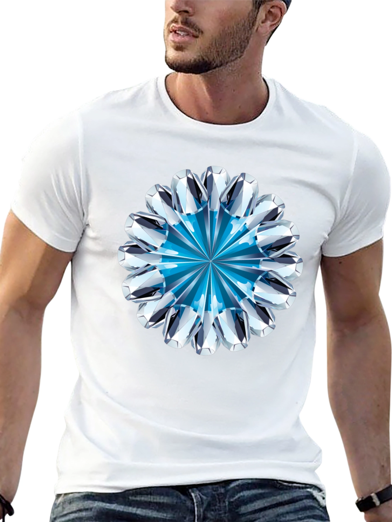 Diamond Flower Graphic Black T-Shirt