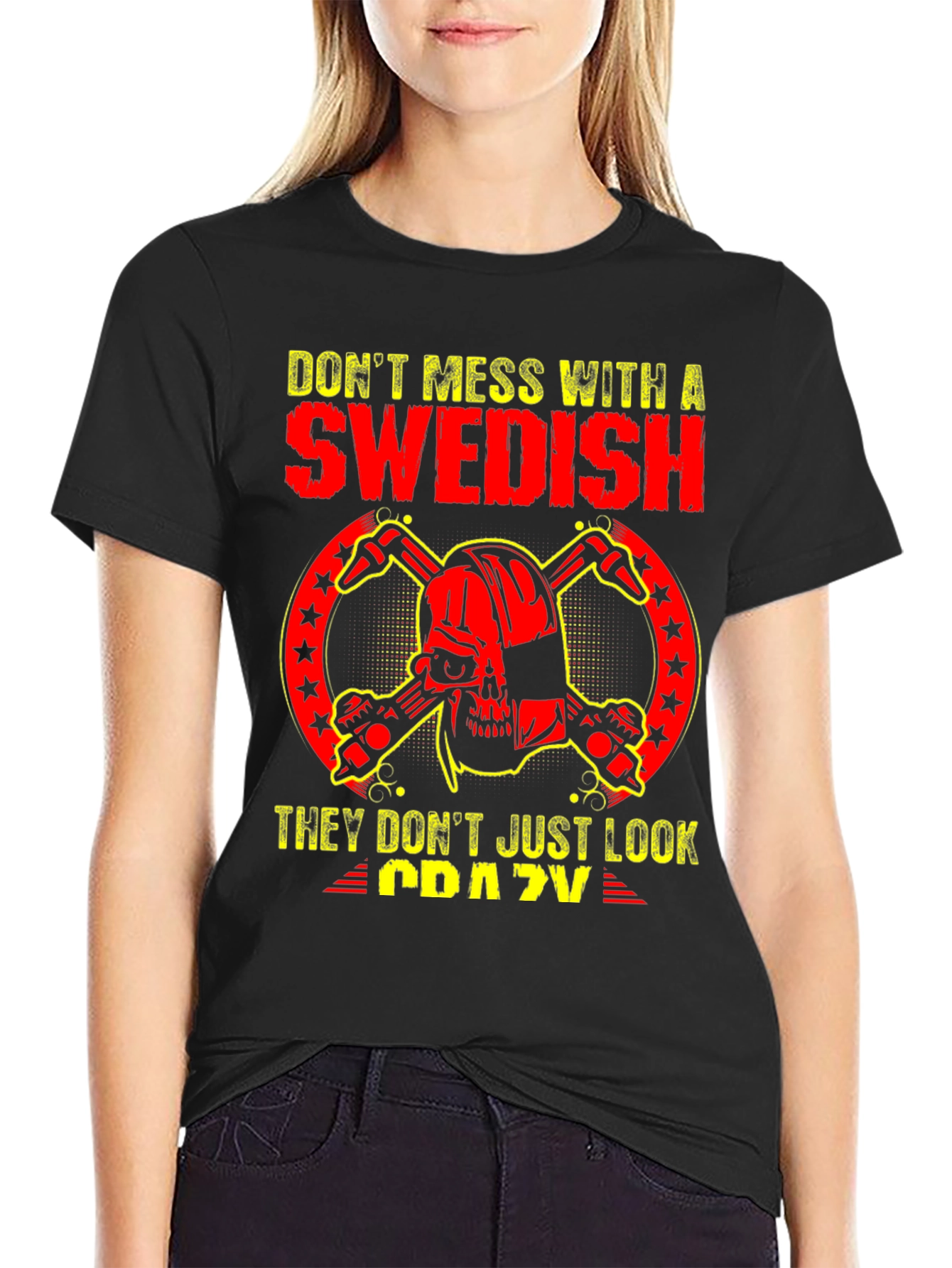 Dont Mess With Swedish Crazy Skull T-Shirt