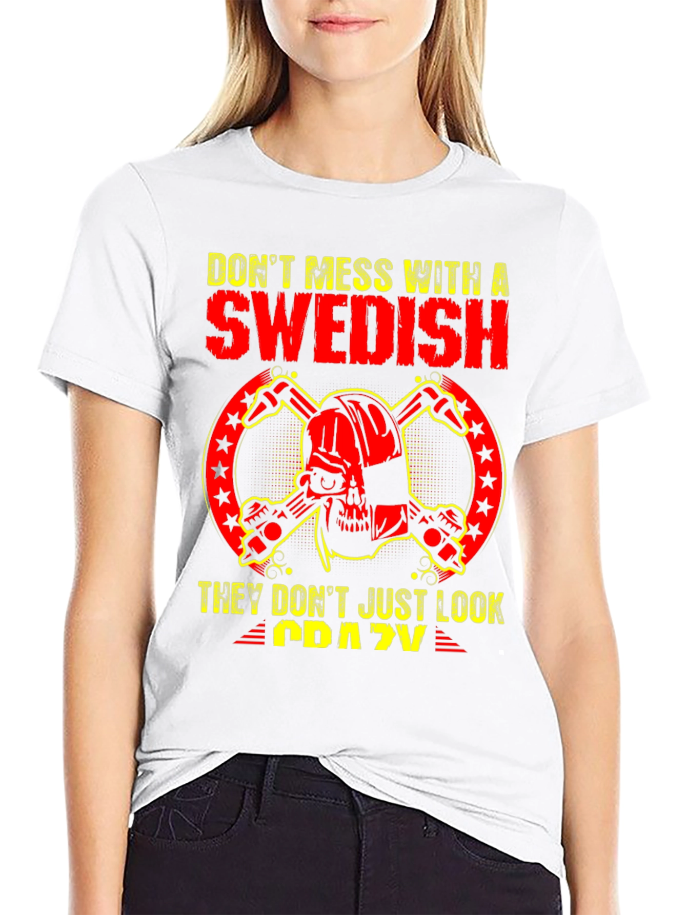 Dont Mess With Swedish Crazy Skull T-Shirt