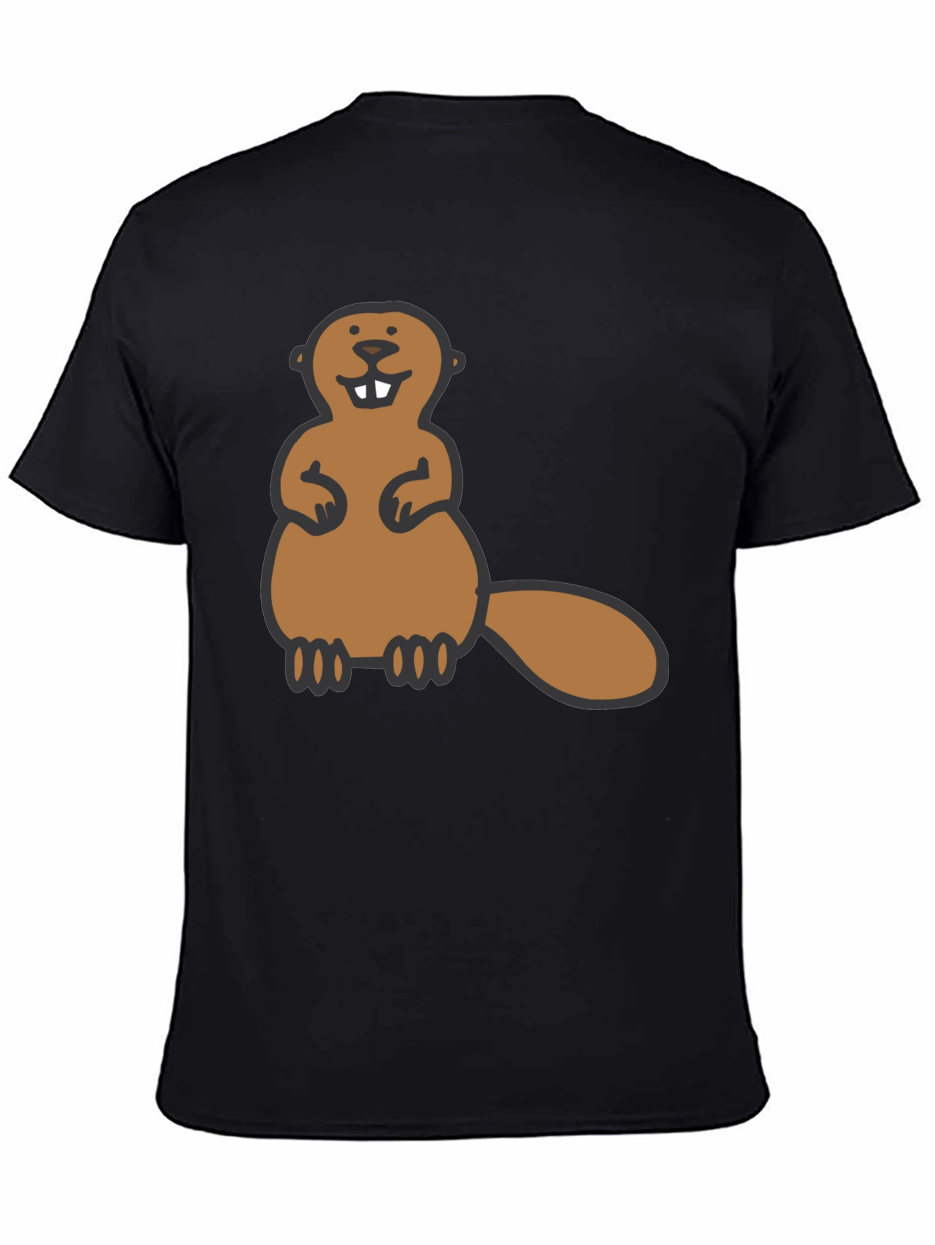 Funny Beaver Graphic Tee - Black Crew Neck Shirt