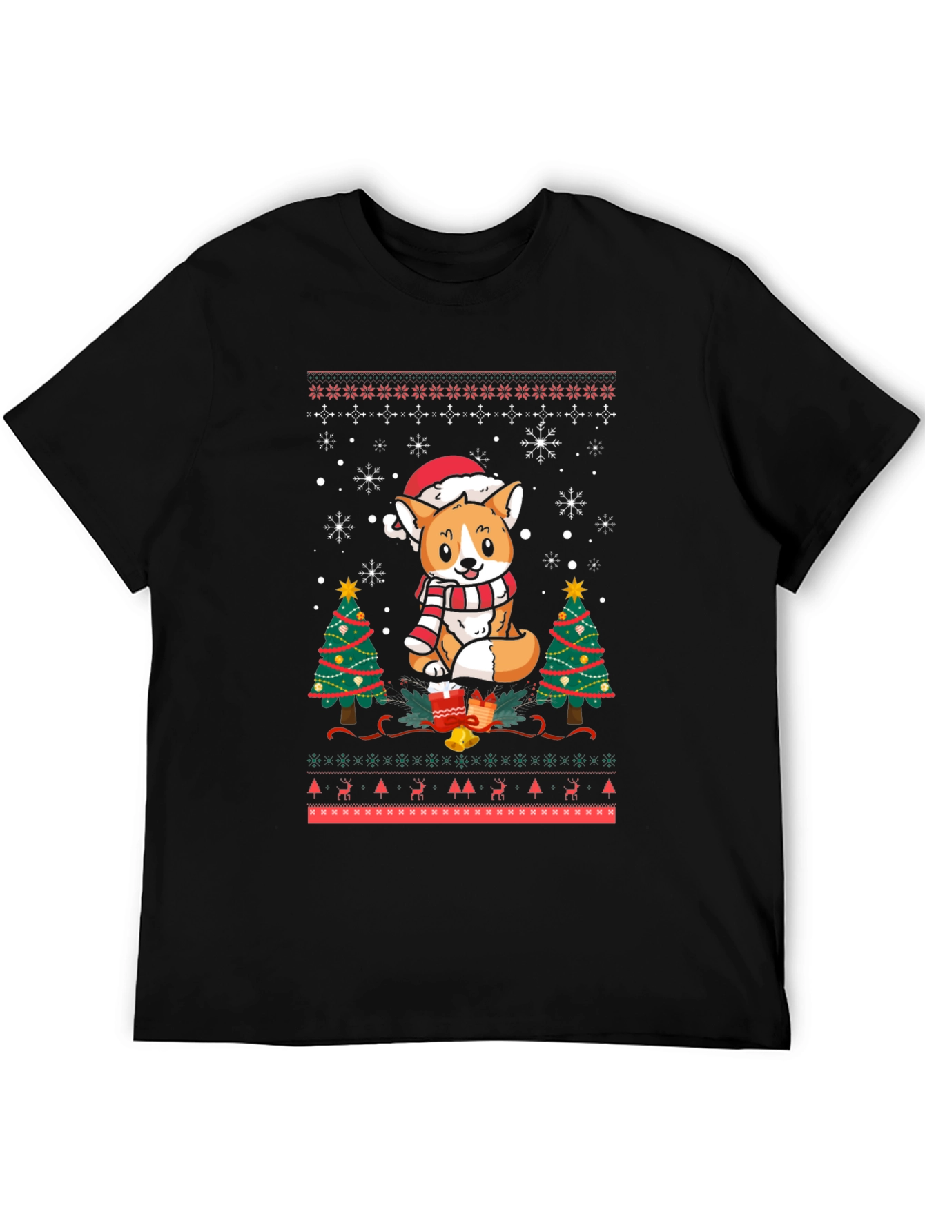 Festive Corgi Christmas Ugly Sweater T-Shirt