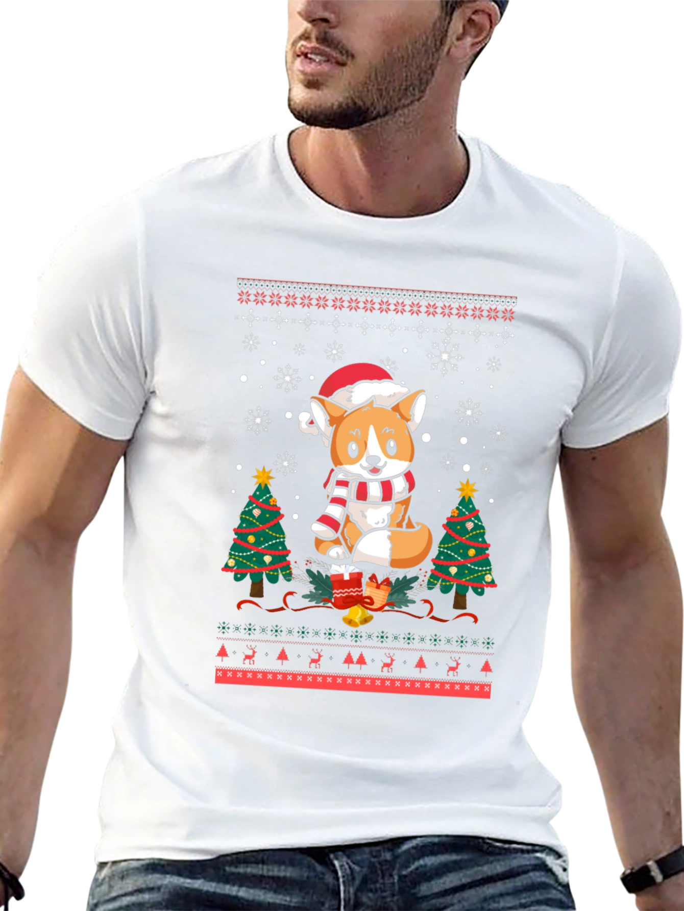Festive Corgi Christmas Ugly Sweater T-Shirt