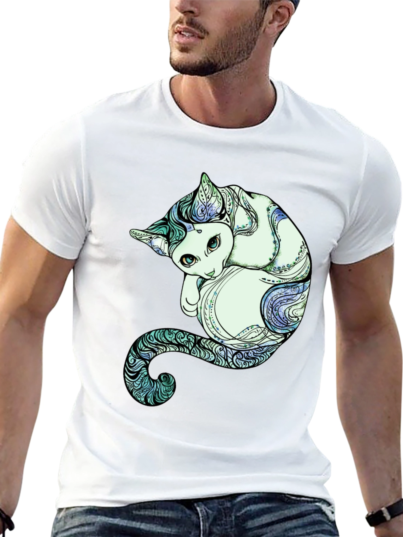 Unique Cat Graphic Tee - Artistic Comfort