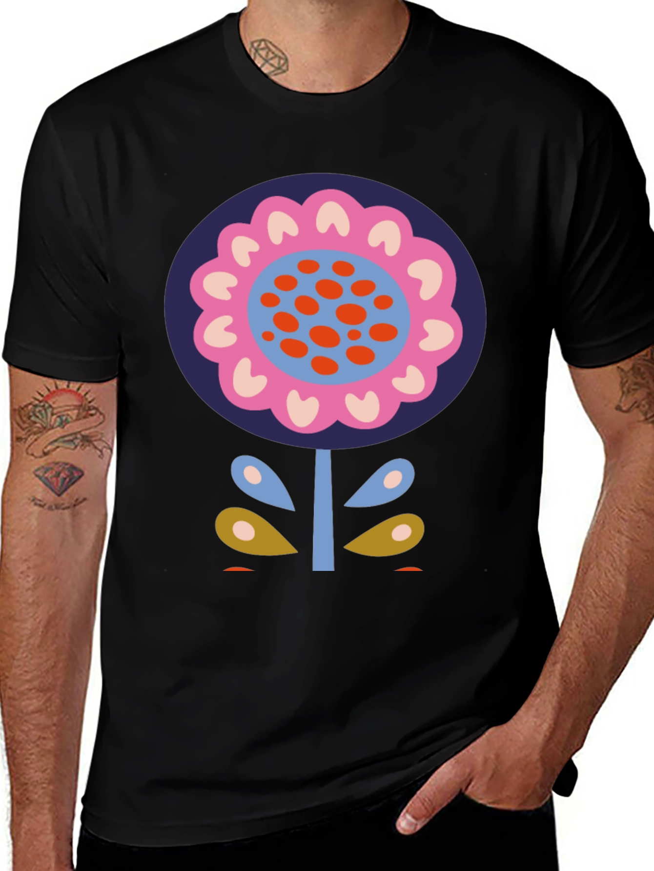 Bold Floral Graphic Print Black T-Shirt