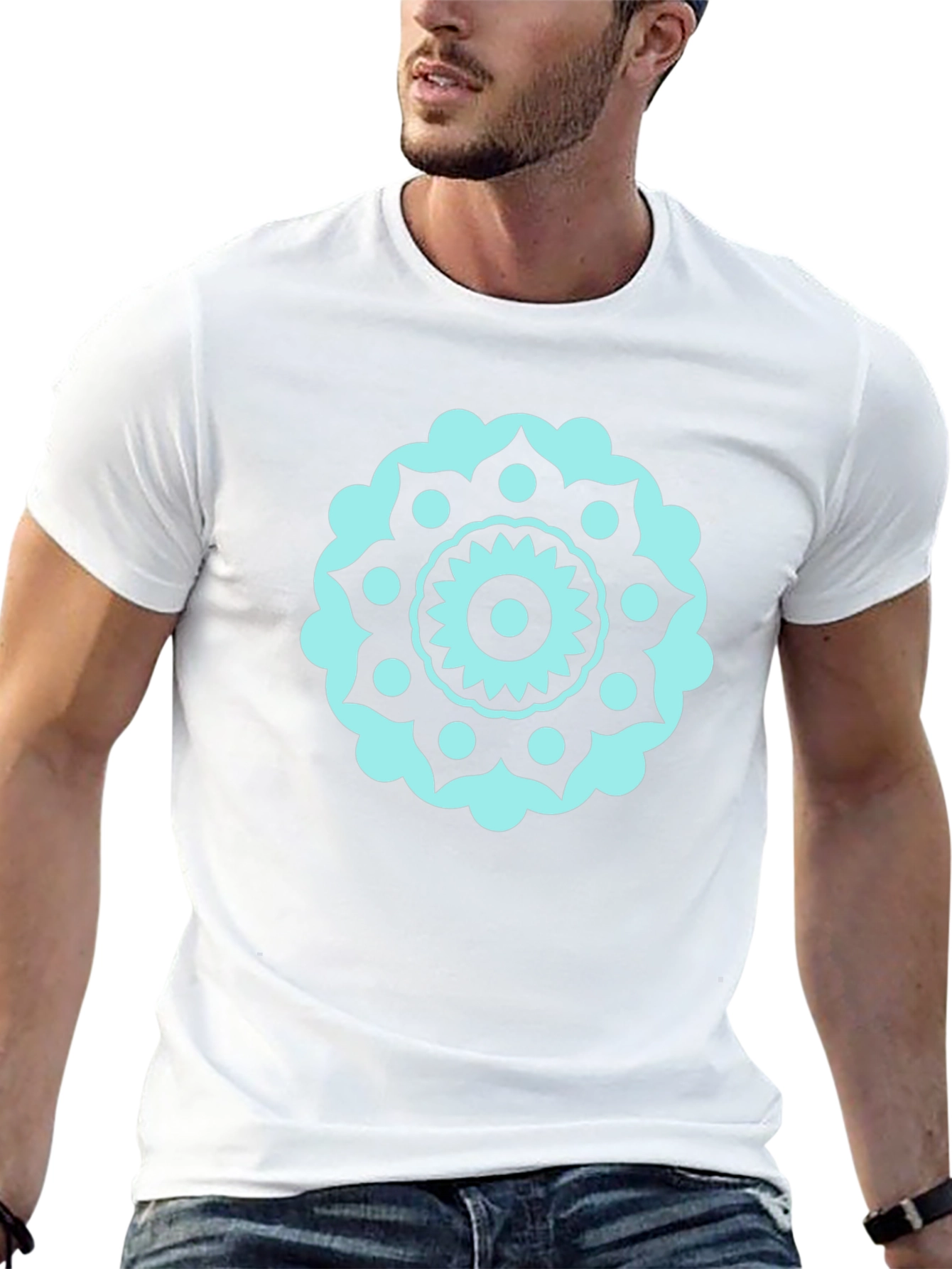 Black Tee with Teal Mandala Design