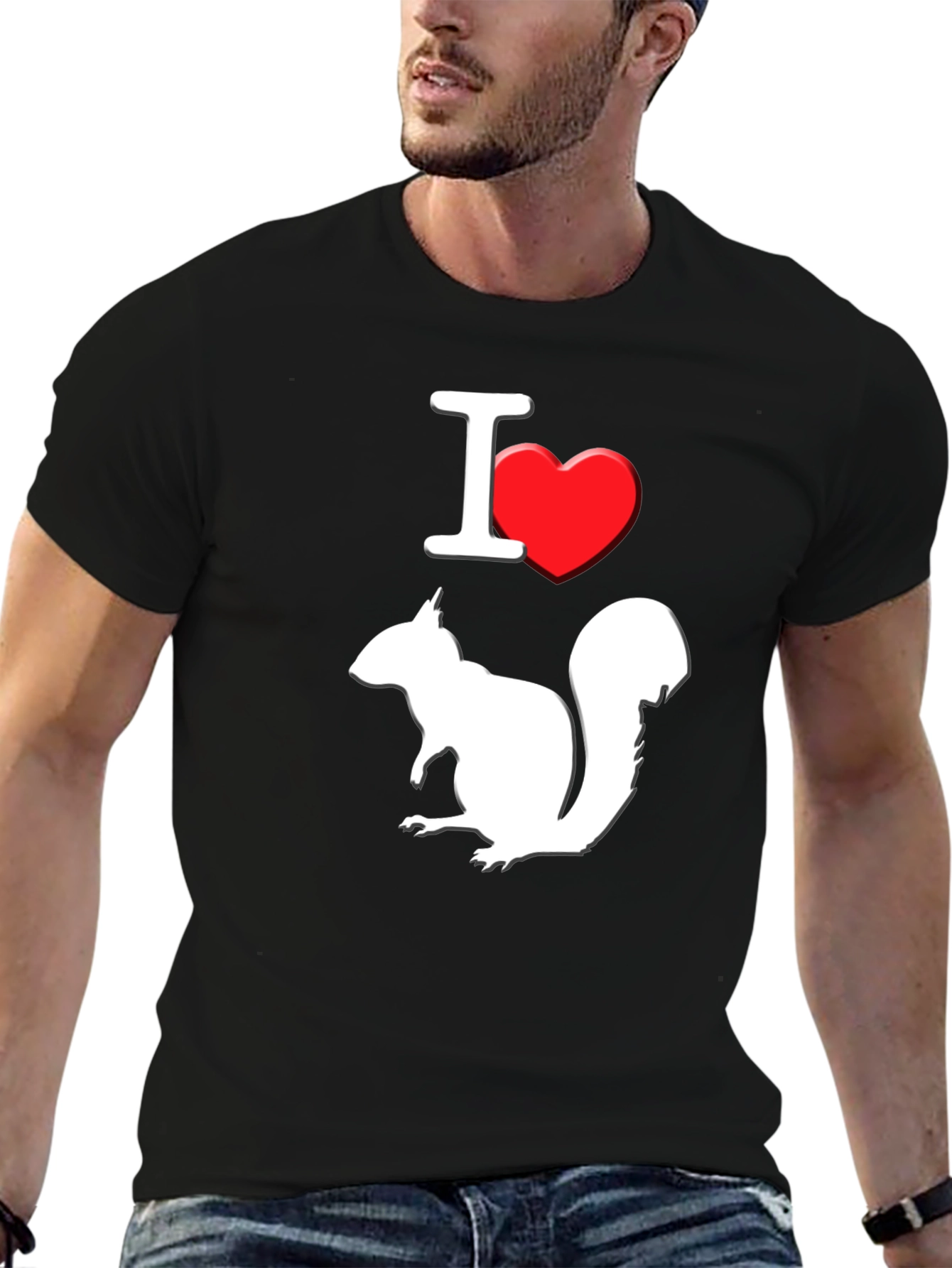 I Love Squirrels T-Shirt Black Cotton Graphic Tee