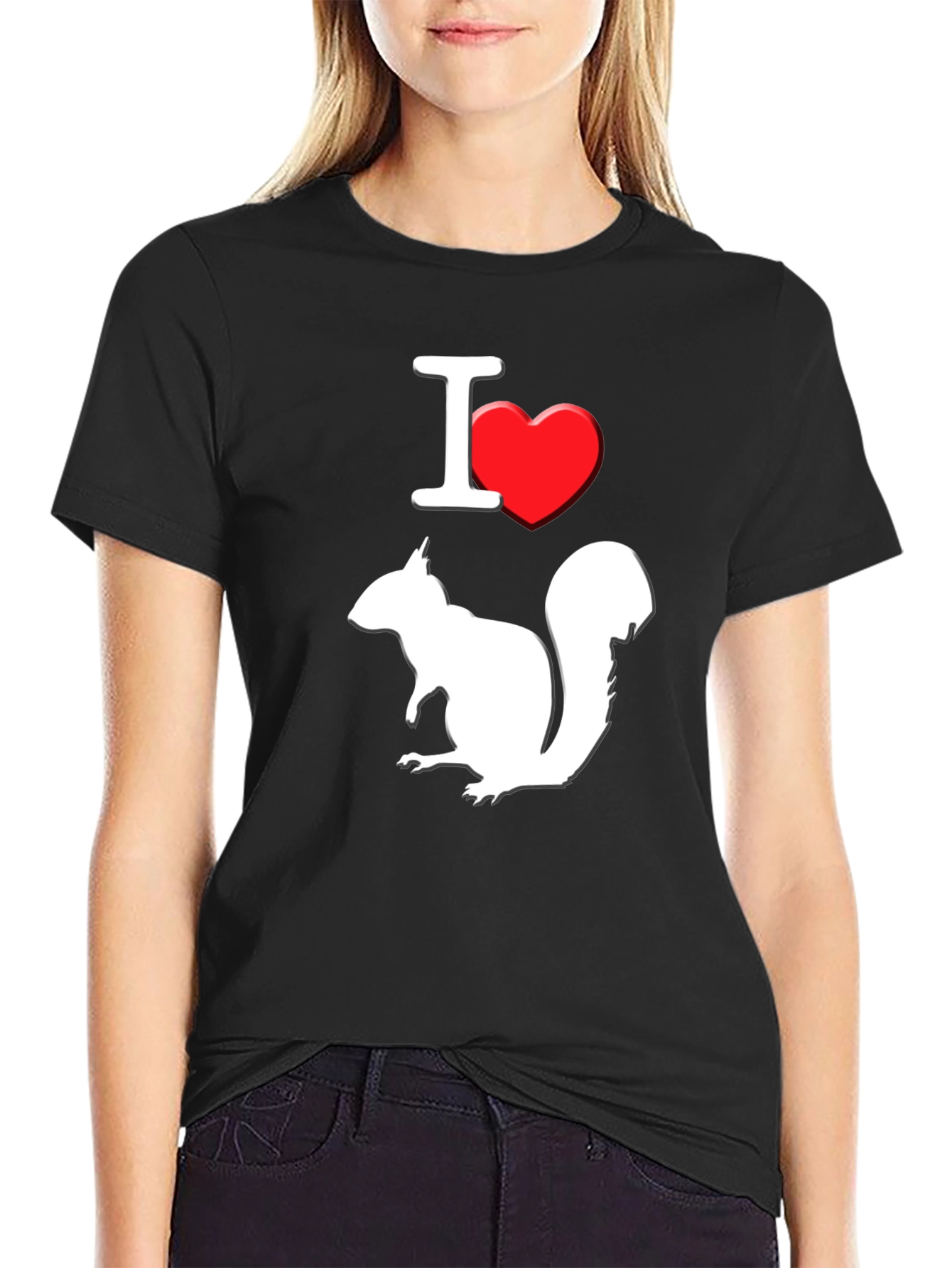 I Love Squirrels T-Shirt Black Cotton Graphic Tee