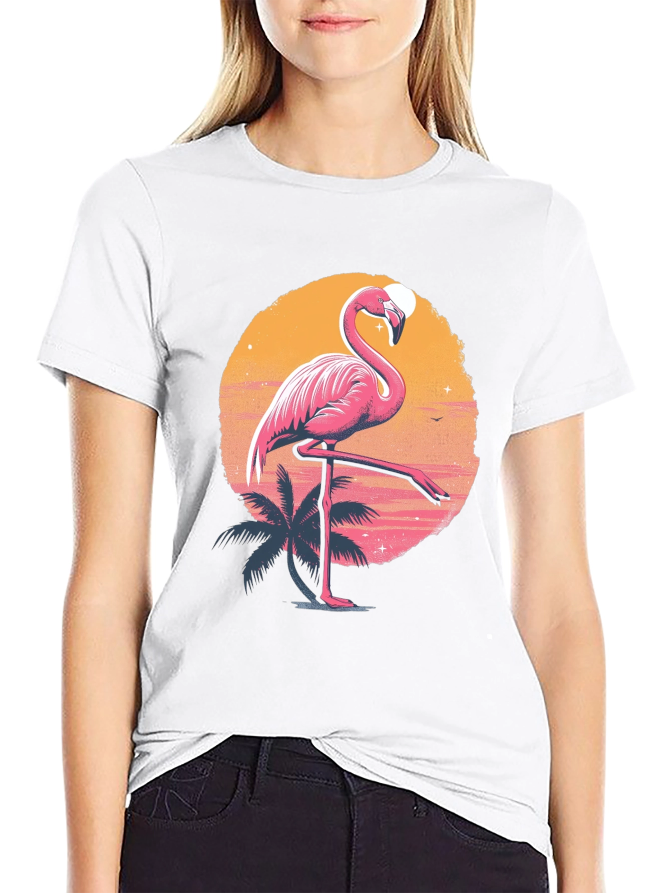 Flamingo Sunset Graphic Tee - Tropical Summer Vibes