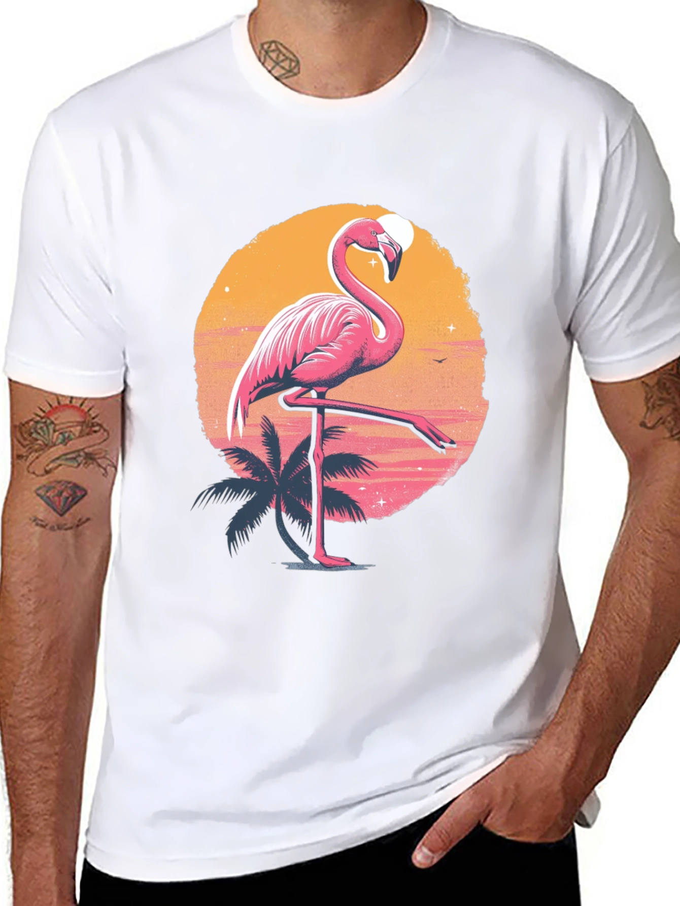 Flamingo Sunset Graphic Tee - Tropical Summer Vibes