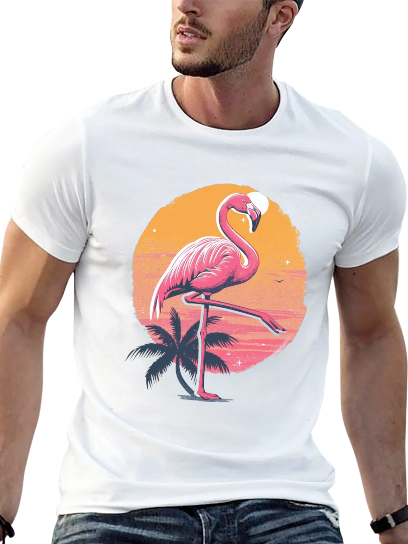 Flamingo Sunset Graphic Tee - Tropical Summer Vibes