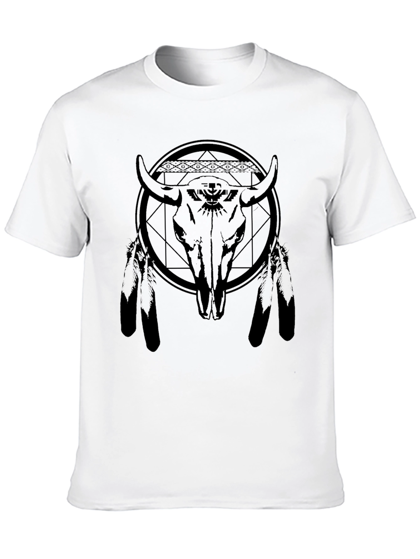 Bison Skull Graphic Tee - Black Cotton Blend