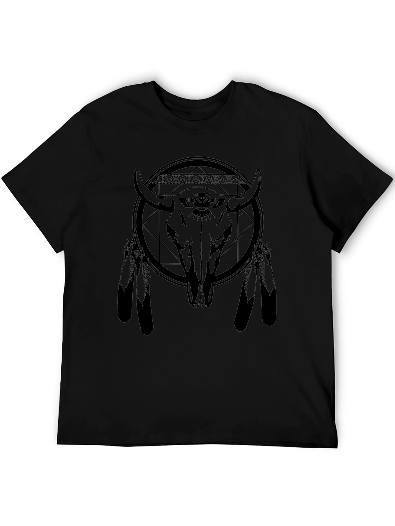 Bison Skull Graphic Tee - Black Cotton Blend