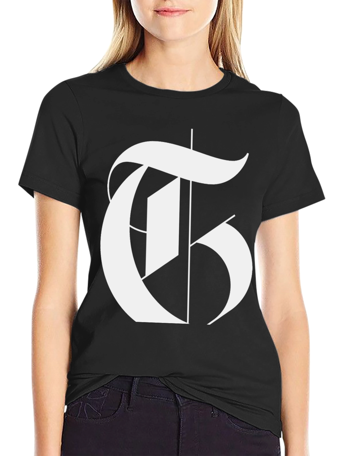 Bold Letter T Graphic Black T-Shirt