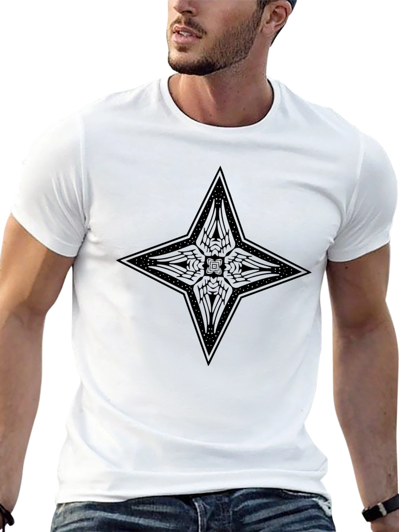 Geometric Star Design Black T-Shirt