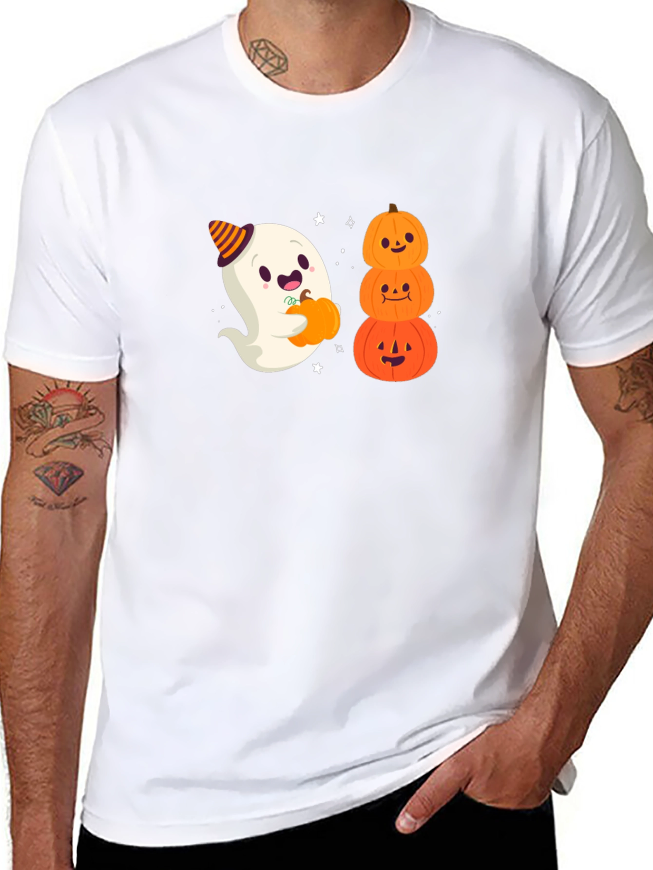 Halloween Ghost & Pumpkins Black T-Shirt
