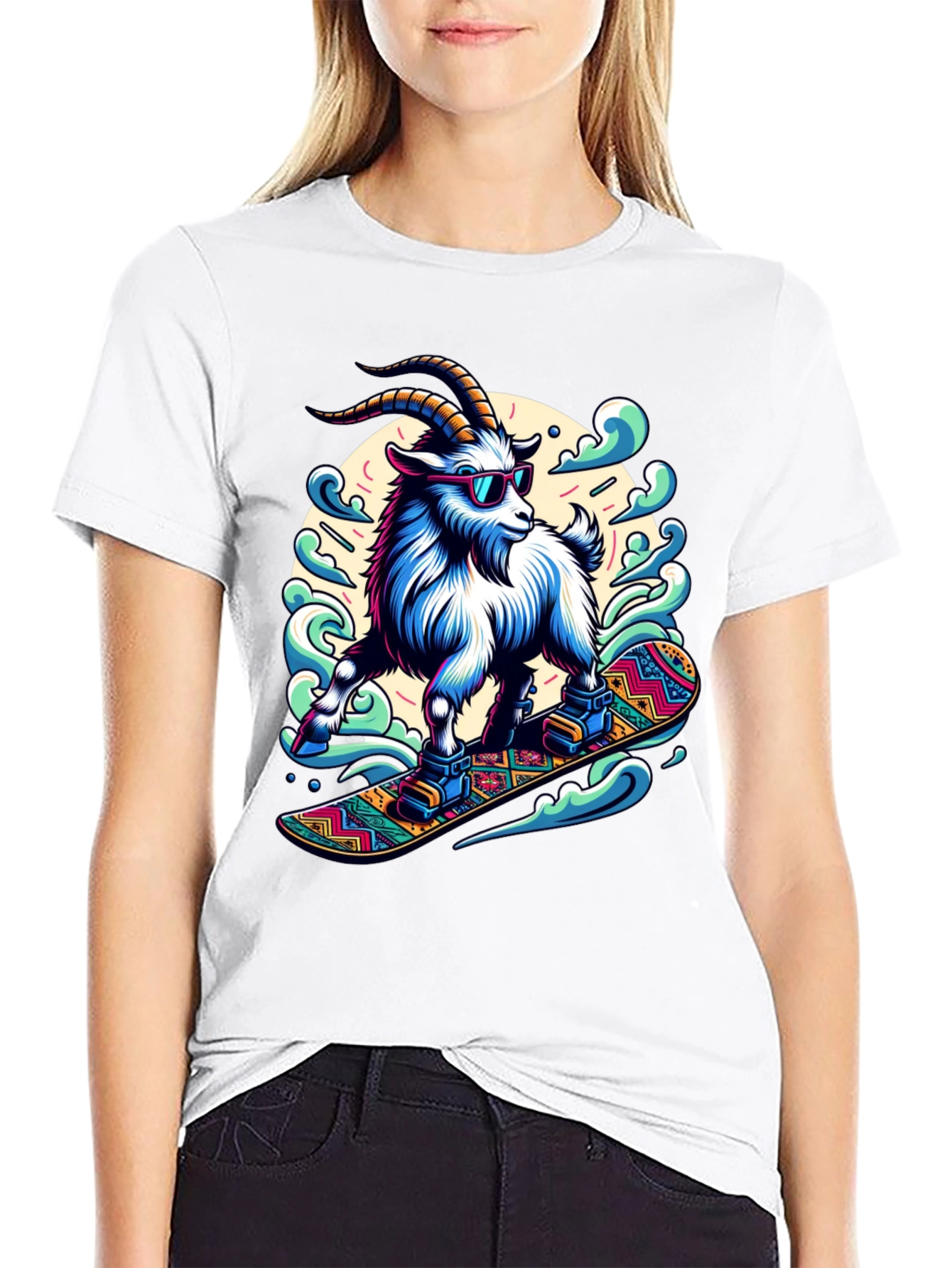 Goat Snowboarding T-Shirt Cool Design