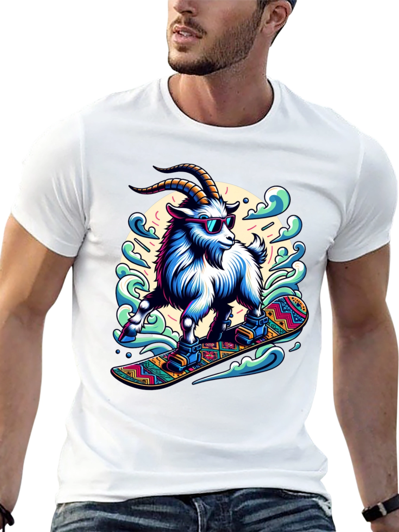 Goat Snowboarding T-Shirt Cool Design
